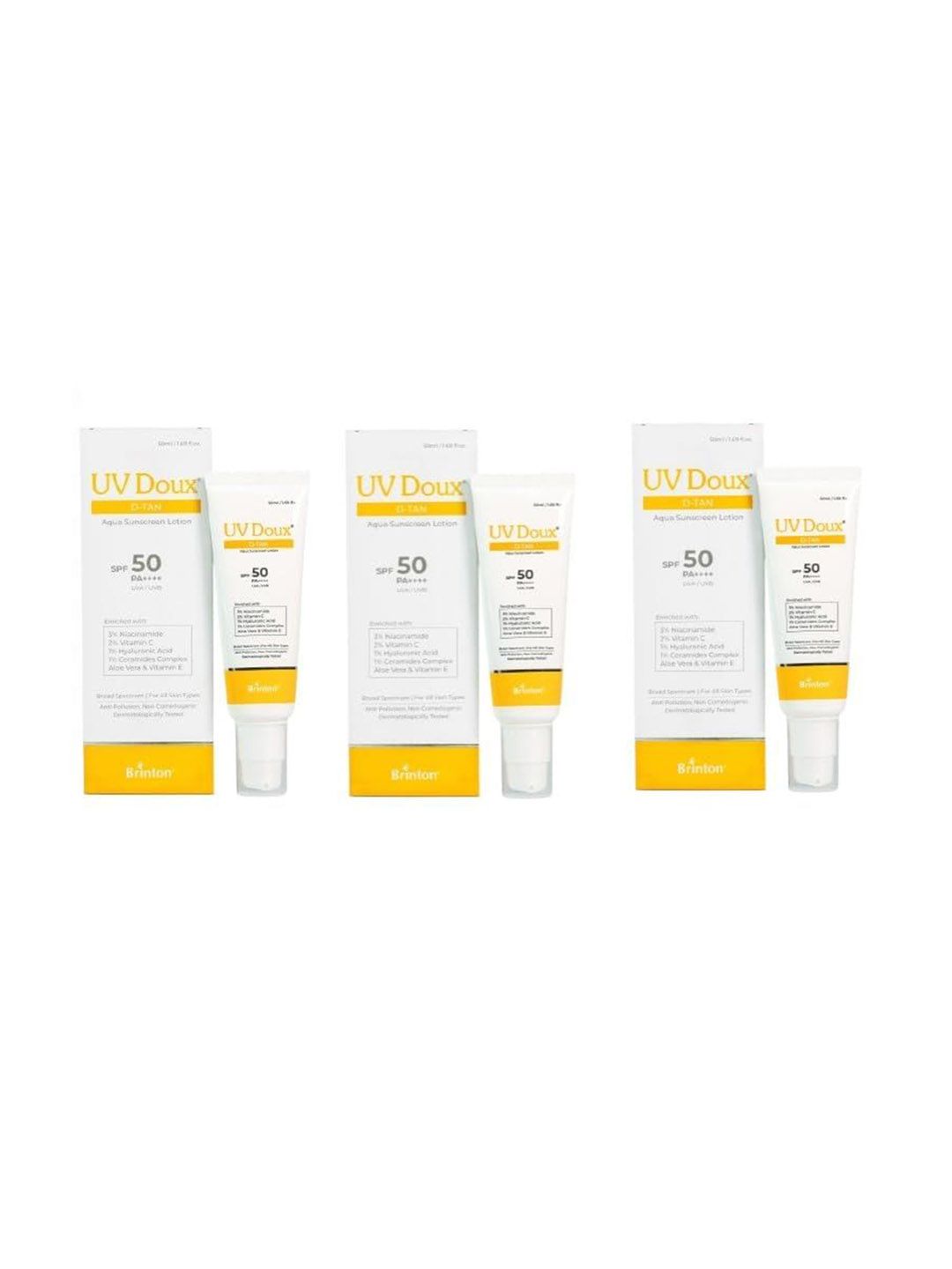 Brinton Set Of 3 UV Doux D-Tan Aqua Sunscreen Lotion SPF50 PA++++ - 50 ml Each-image-35