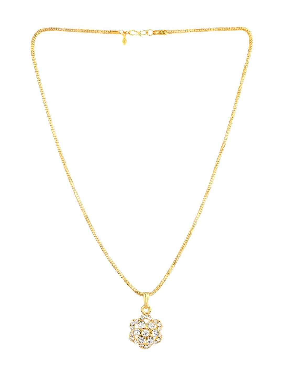 Rashifaashion Unisex Artificial Stones Studded Floral Shaped Pendant With Chain-picture-16