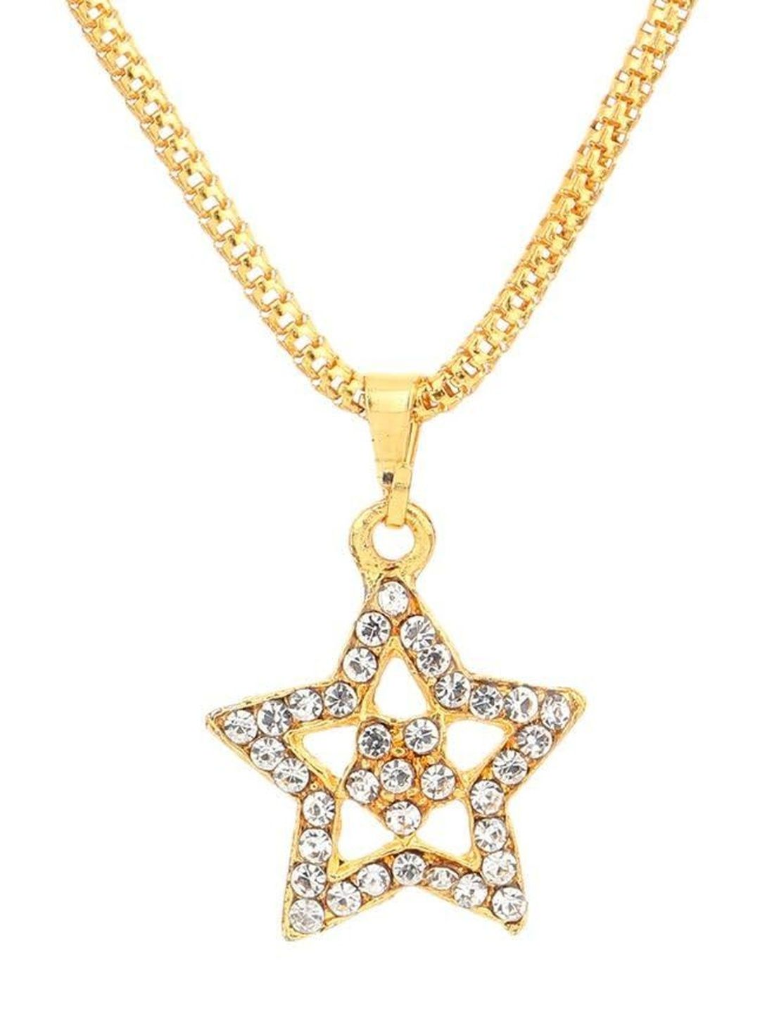 Rashifaashion Unisex Crystals Studded Star Shaped Pendant With Chain-picture-42