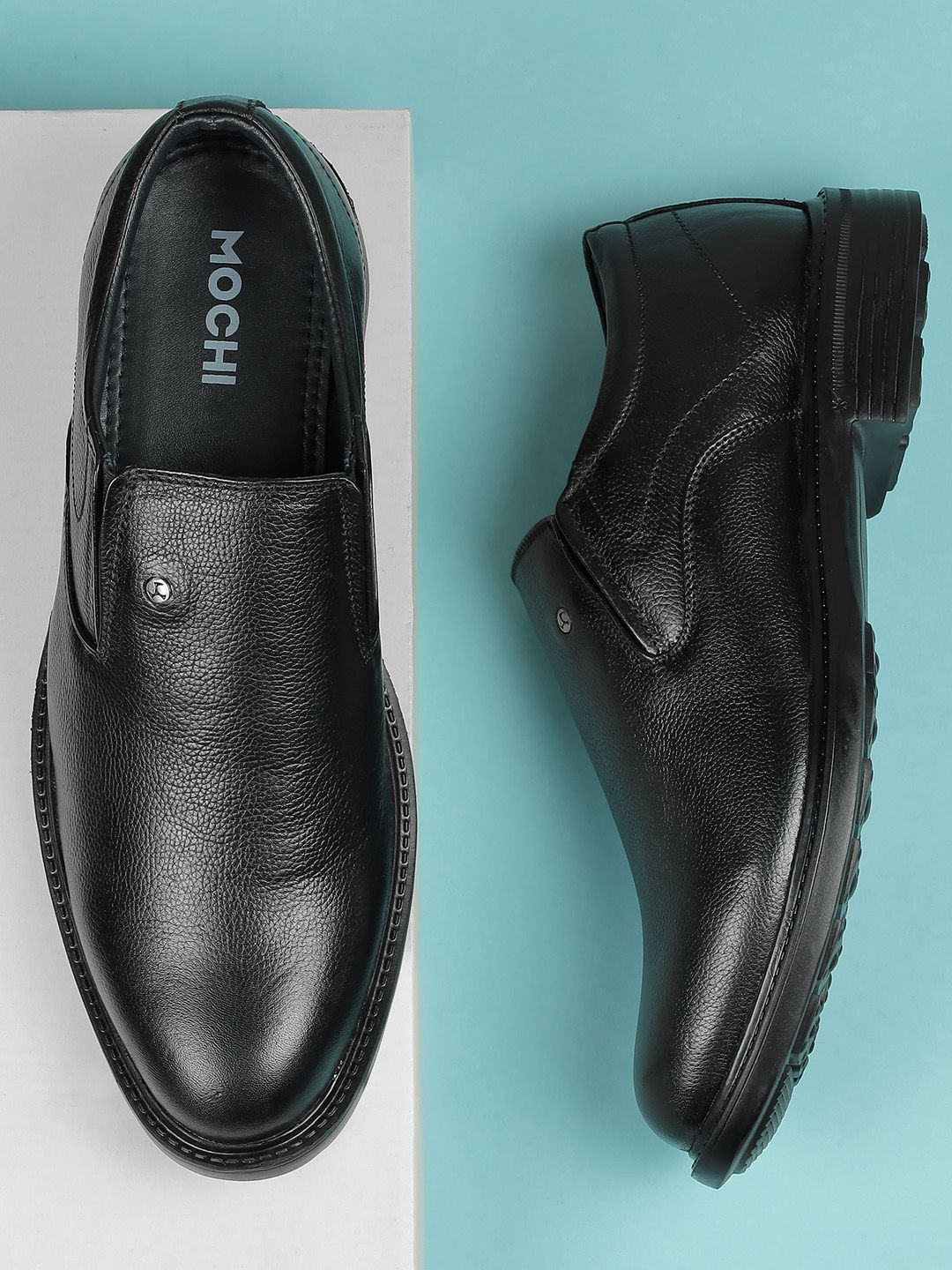 Mochi Men Textured Leather Formal Slip On Shoes-picture-46