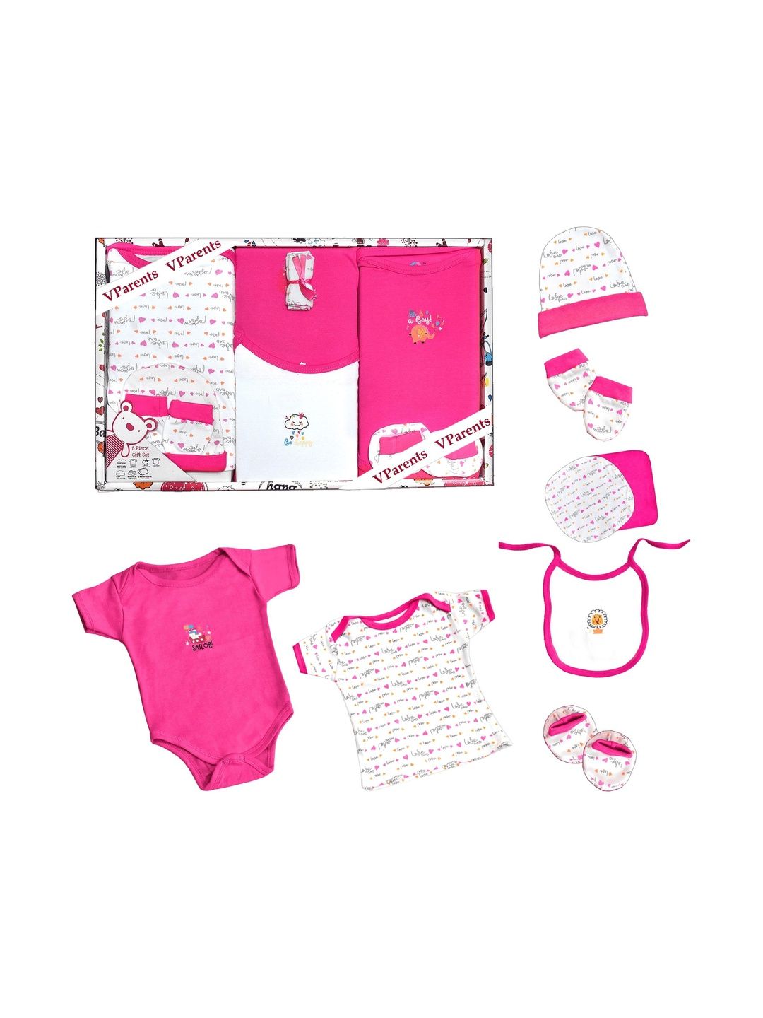 VParents Unisex Kids Pack of 8 Printed Cotton Baby Apparel Gift Set-image-10