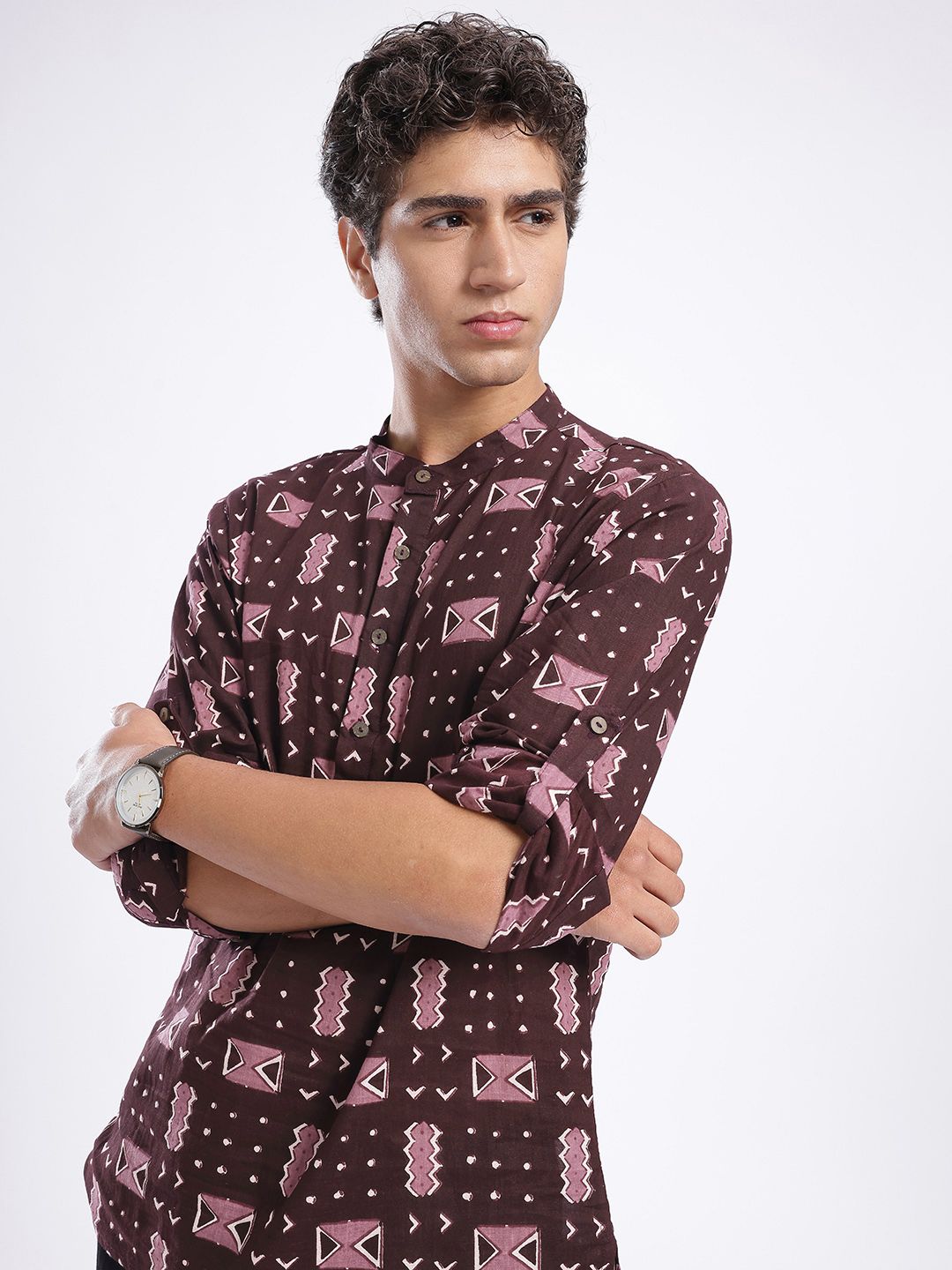 Anouk Rustic Geometric Printed Band Collar Straight Kurta-picture-17