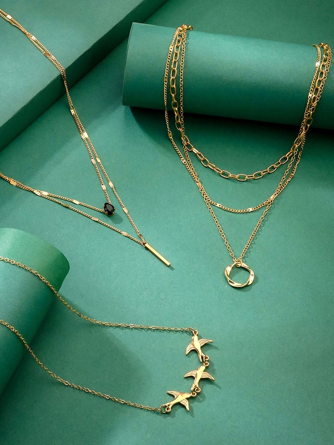 Qiroko Set Of 3 Artificial Stones Studded Minimal Layered Necklace-picture-19