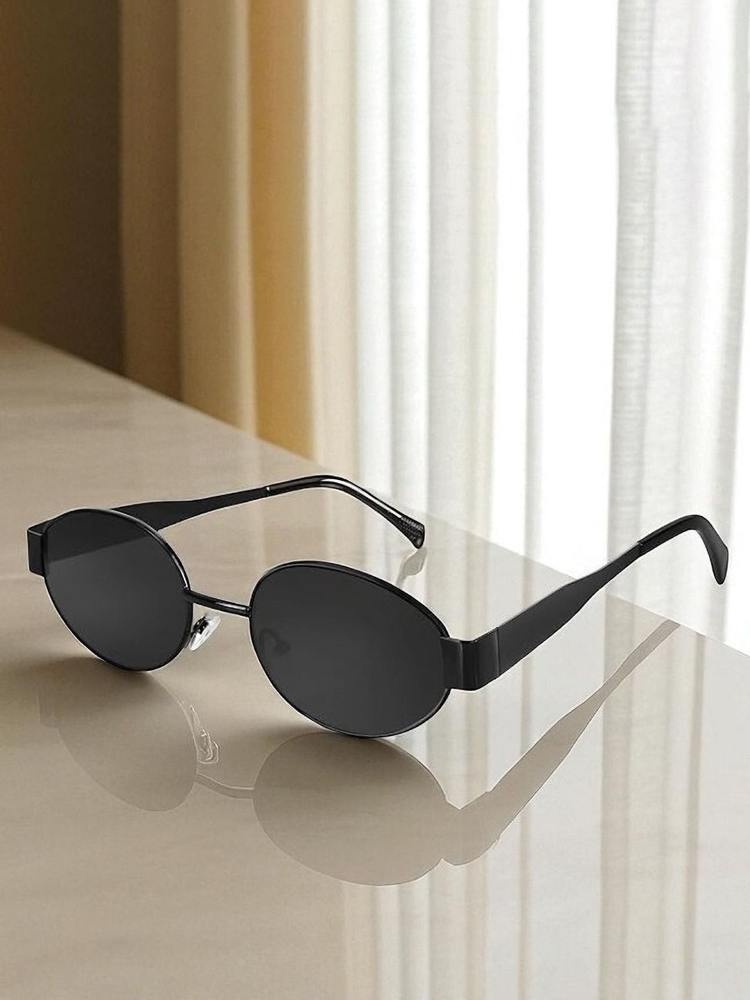 SPADEACES Unisex Oval Sunglasses with UV Protected Lens FULL BLACK OVAL -2-picture-1