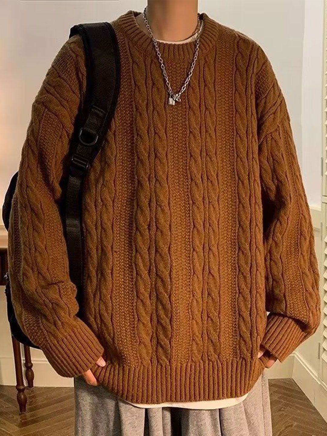 StyleCast x Revolte Men Cable Knit Self Design Round Neck Pullover-picture-17