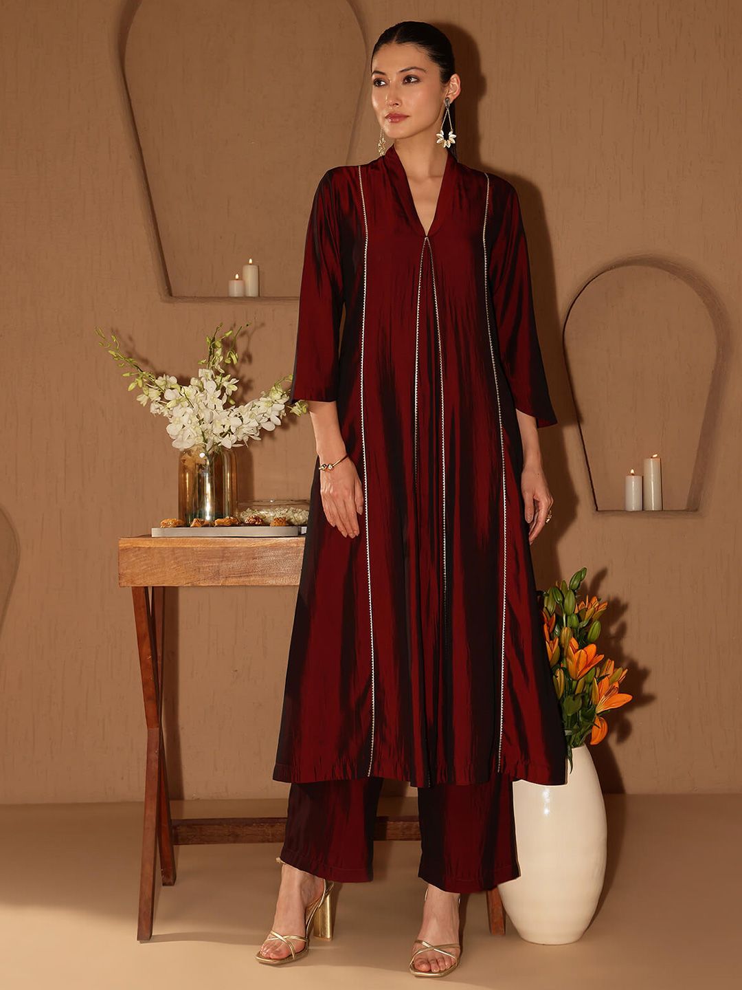 Pink Fort Women Viscose Silk Solid Kurta Set-picture-27