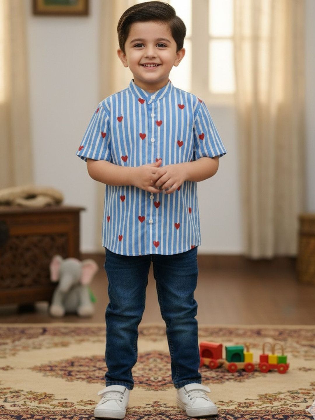 HERE&NOW Boys Blue Cotton Regular Fit Shirts-image-3