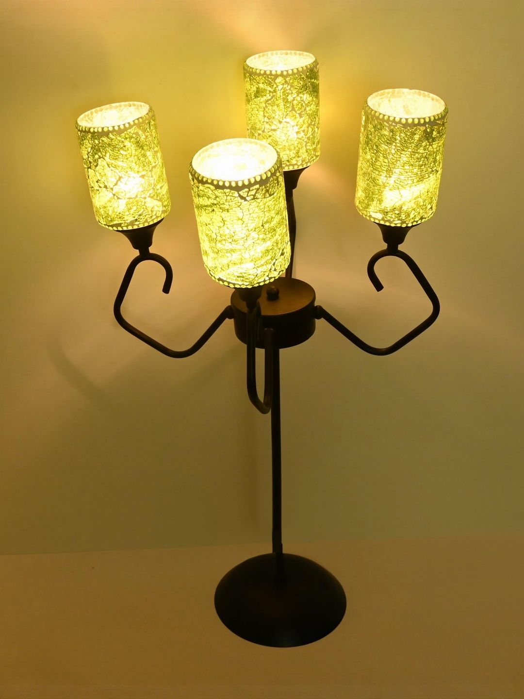1ST TIME Green Metal Base Floor Lamp With 4 Hand-Decorated Glass Shades-image-4