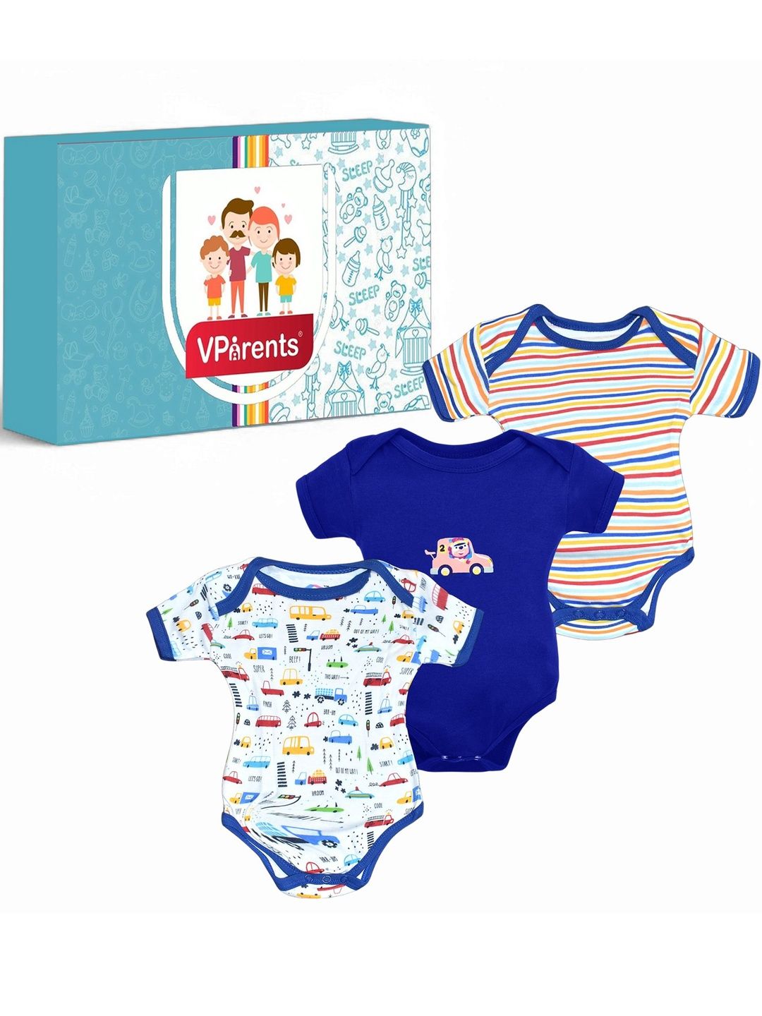 VParents Pack of 3 Cotton Rompers-picture-32
