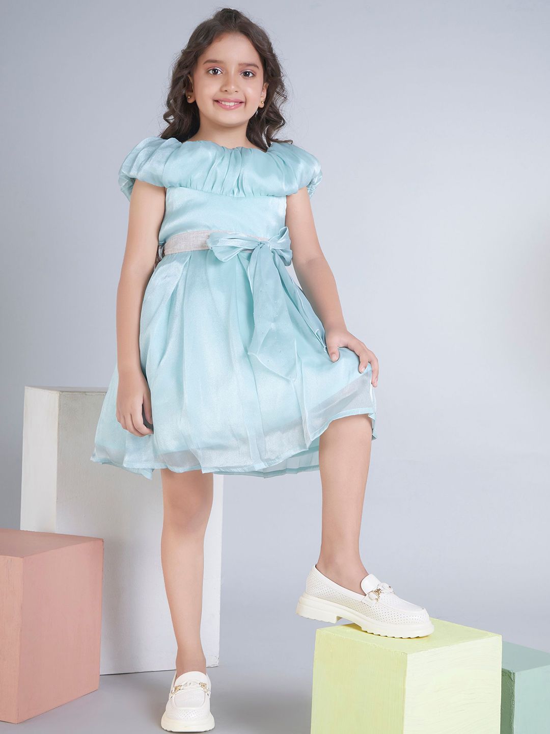 Peppermint Girls Round Neck Flared Sleeves Fit & Flare Dress-picture-29