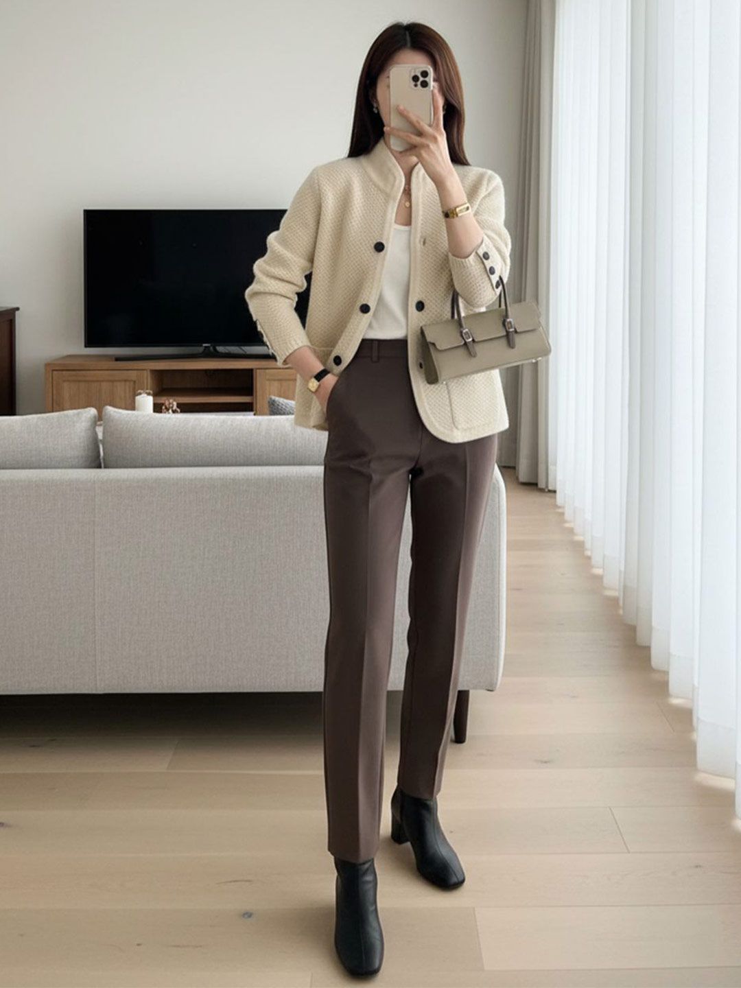 Mast & Harbour Women Cable Knit Self Design Mock Collar Cardigan-picture-34