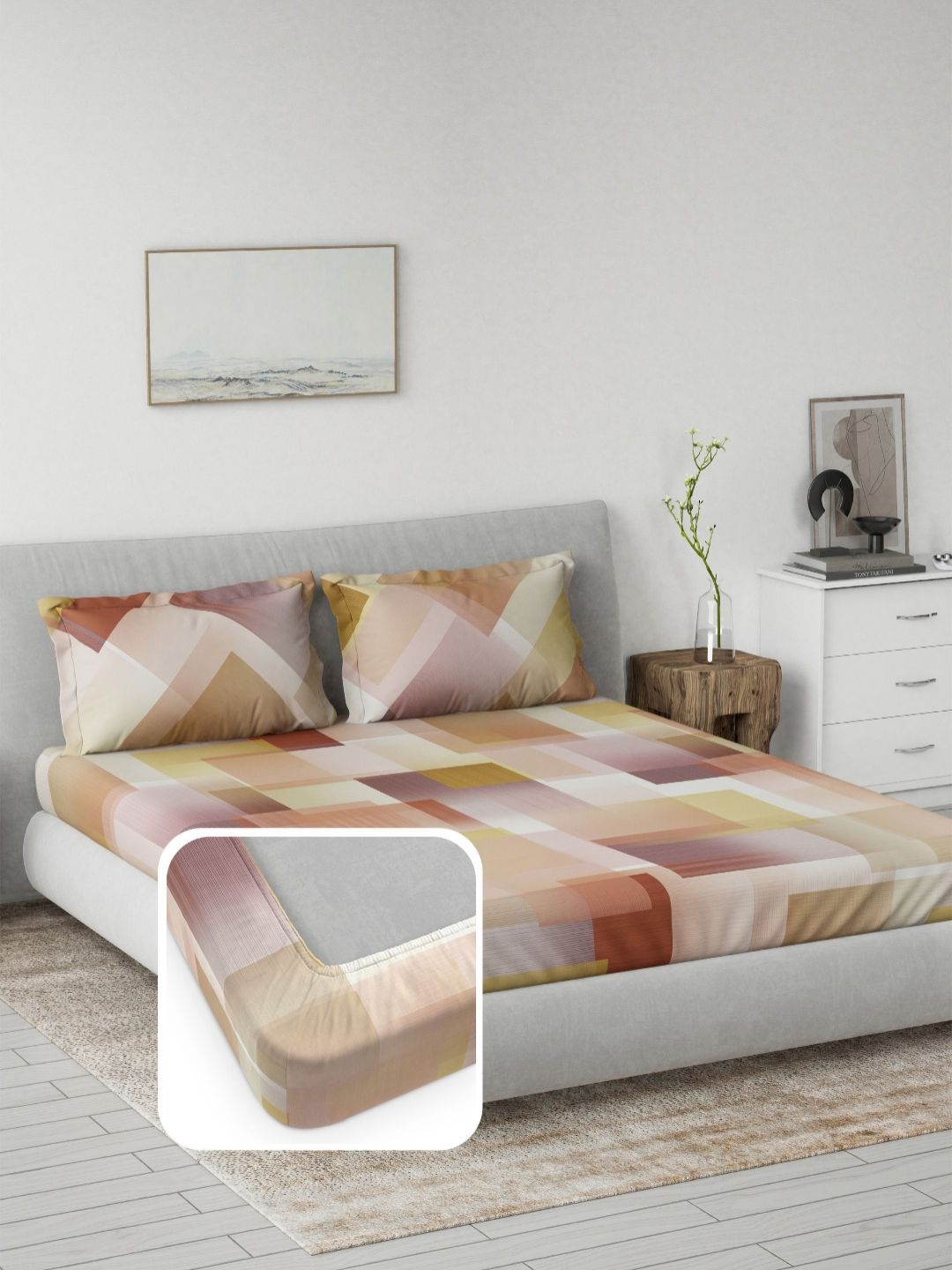 DDecor Red & White Geometric Cotton 145 TC King Bedsheet Set 1.82 m x 1.98m-image-28