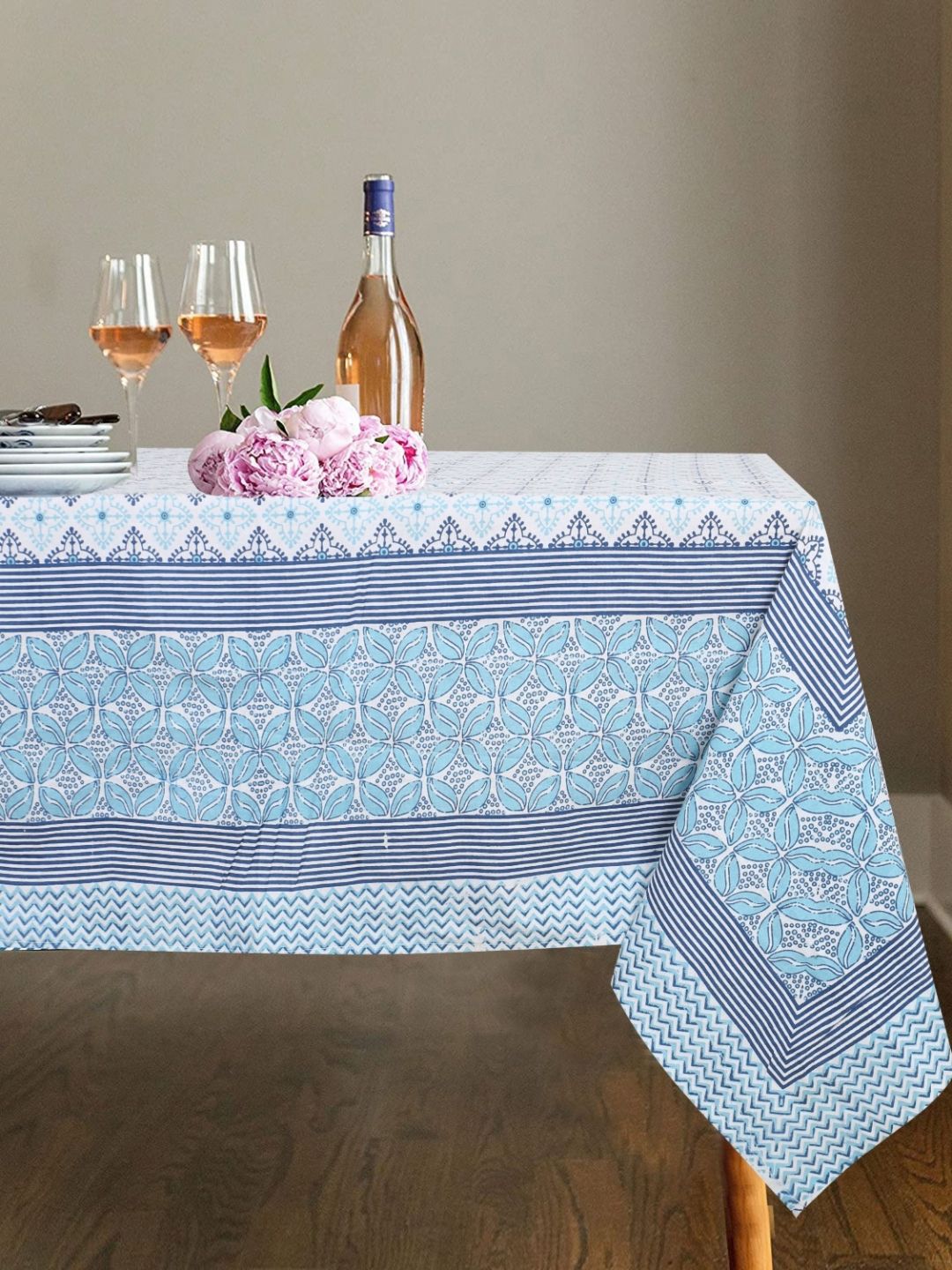 Texstylers Blue Anti-Slip Cotton 6-Seater Table Cover-picture-42