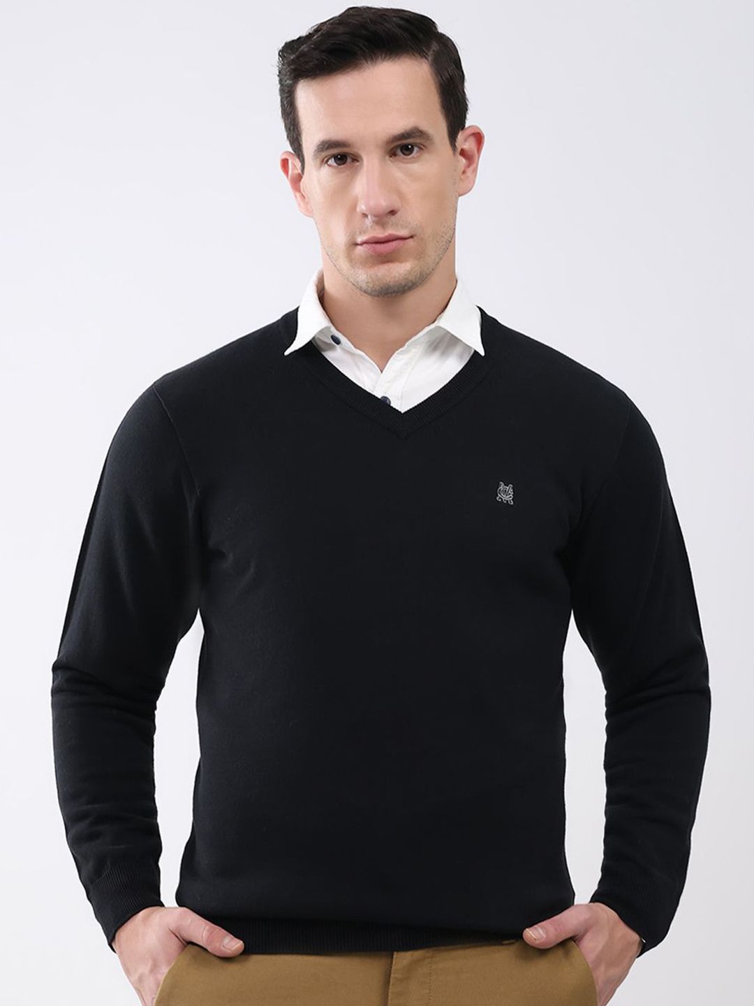 Monte Carlo Men Solid Self Design V Neck Full Sleeves Pullover Sweaters-picture-25