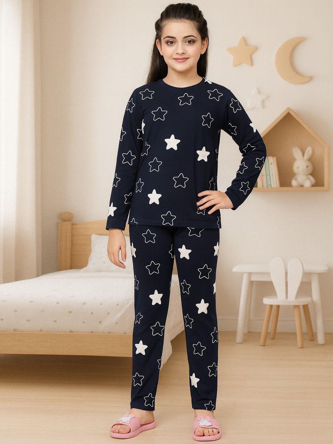 Ninos Dreams Girls Conversational Printed Round Neck Long Sleeves Night suit-picture-10