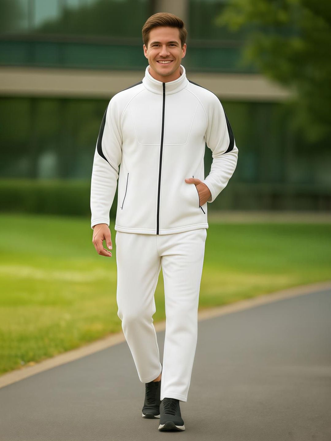 CHKOKKO Men Mock Collar Zipper Running Track Suit-image-1