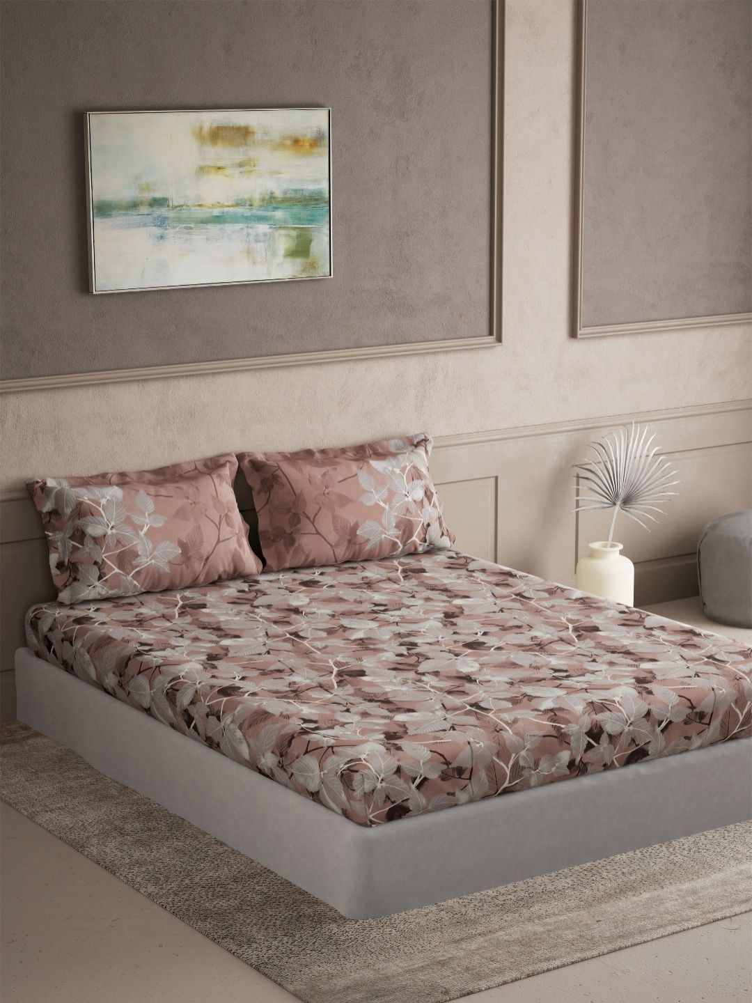 DDecor Elemental 144 TC Floral Bedsheet Pure Cotton Super King Bedsheet Set 2.74m x 2.74m