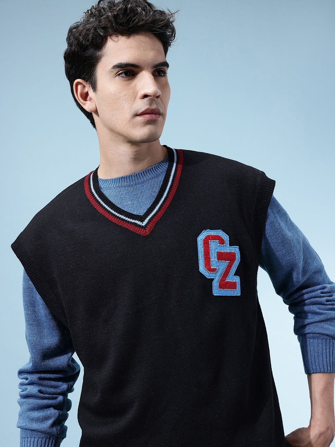 glitchez Men Applique Detail Relaxed Sweater Vest-picture-58