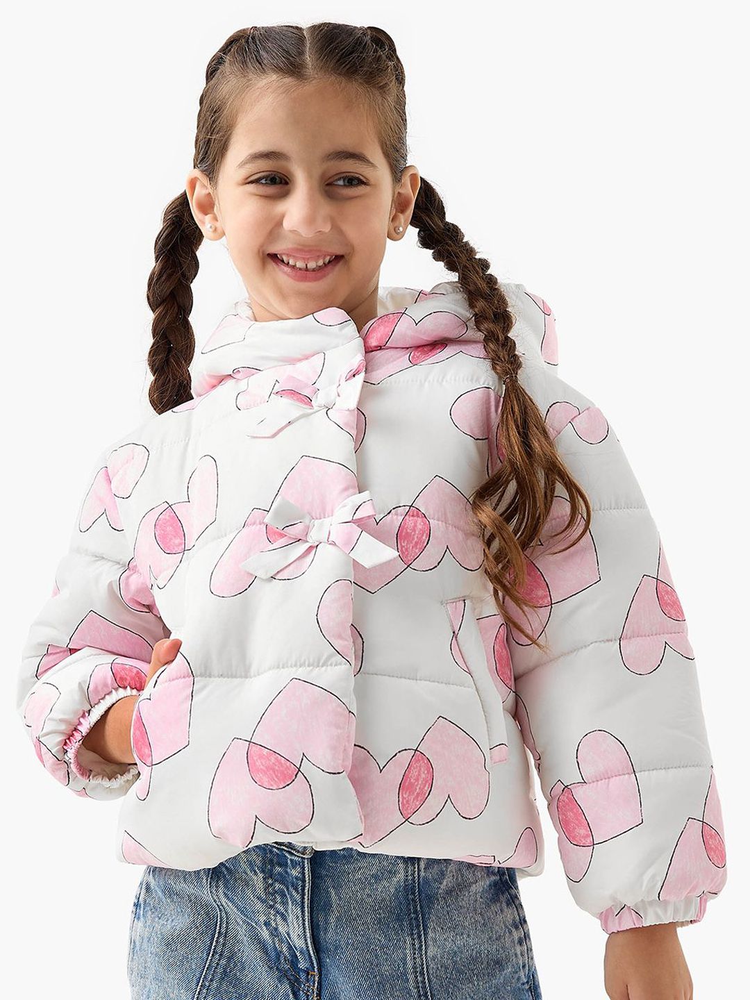 Juniors by Babyshop Girls Hooded Conversational Printed Lightweight Puffer Jacket-picture-35