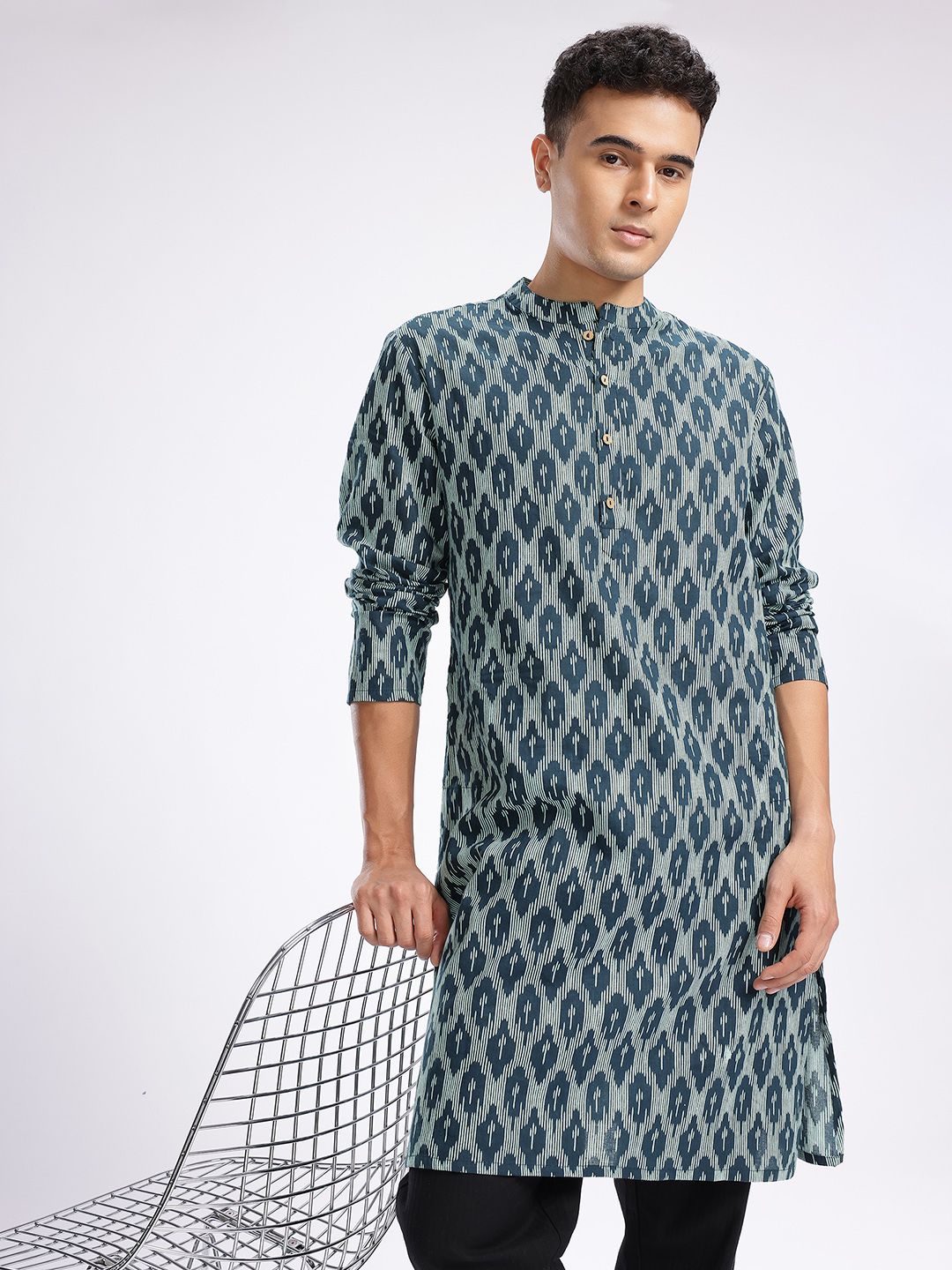 Anouk Rustic Geometric Printed Band Collar Straight Kurta-picture-13