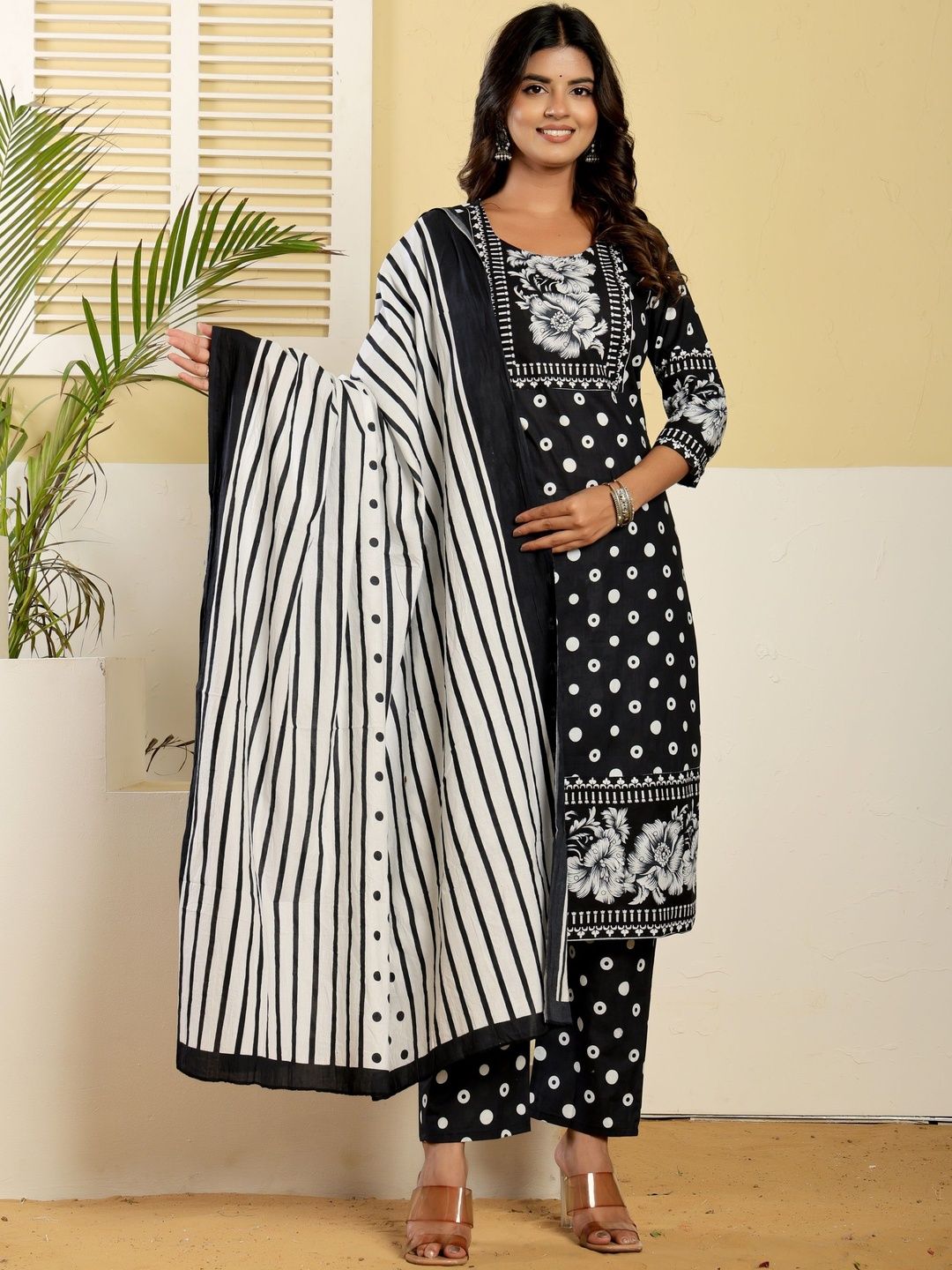 SHRIZA Women Floral Printed Cotton Kurta with Trousers & Dupatta-picture-10