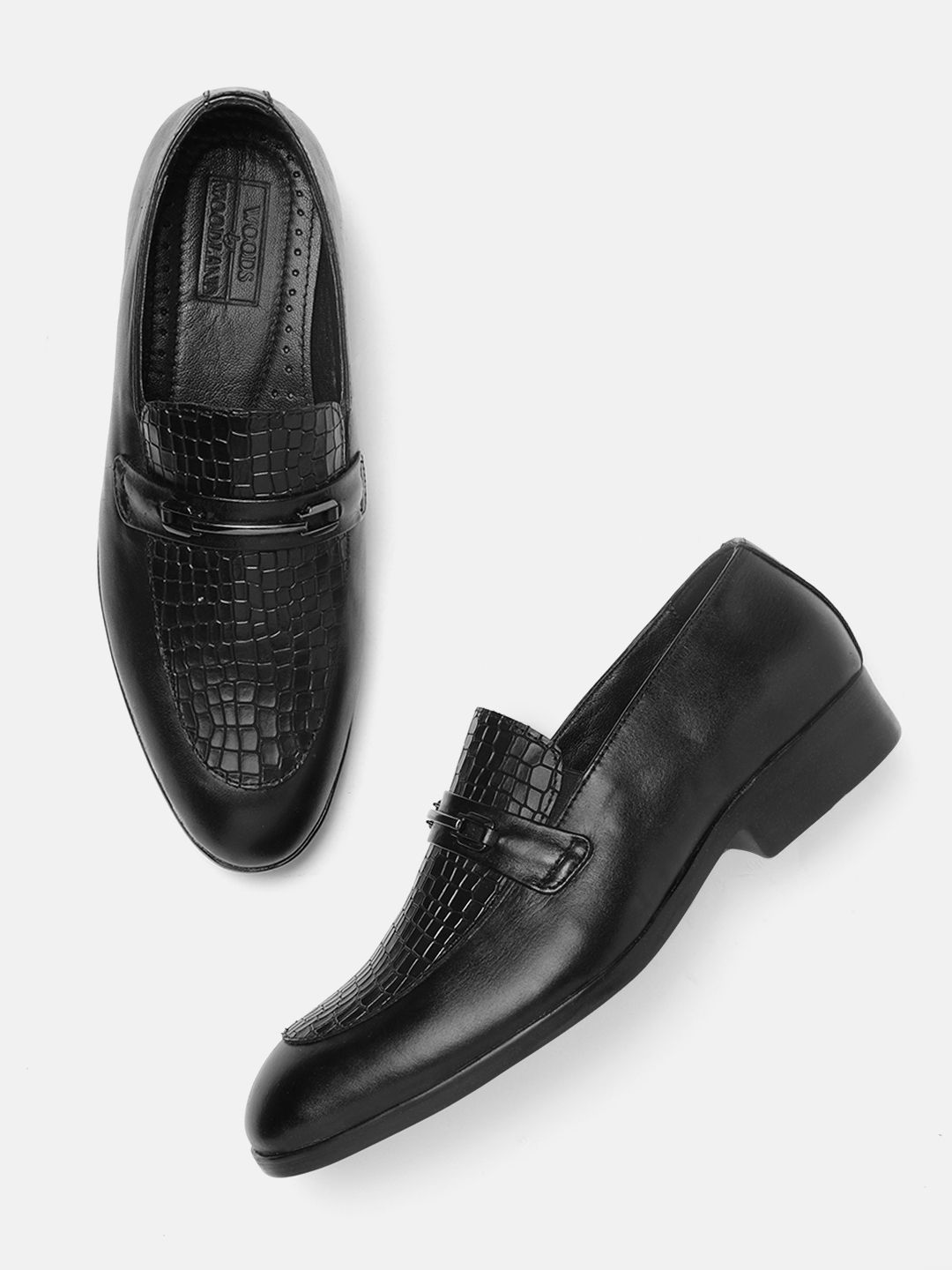 Woodland Men Textured Leather Horsebit Loafers-picture-37