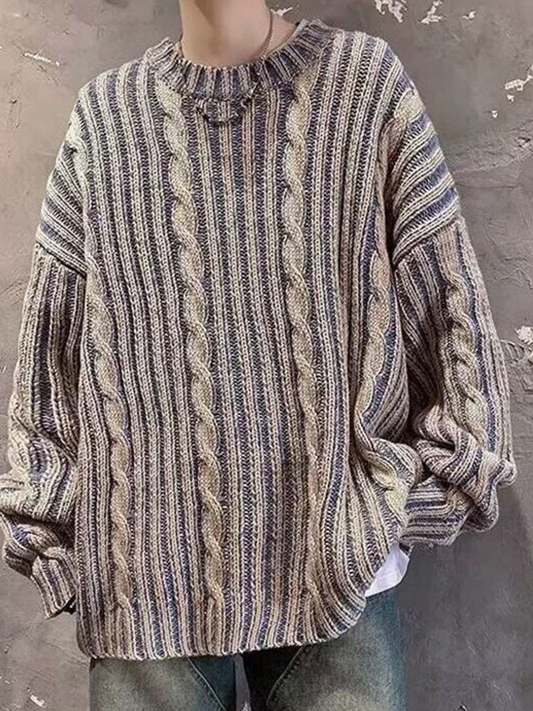 StyleCast x Revolte Men Cable Knit Self Design Round Neck Pullover-picture-16