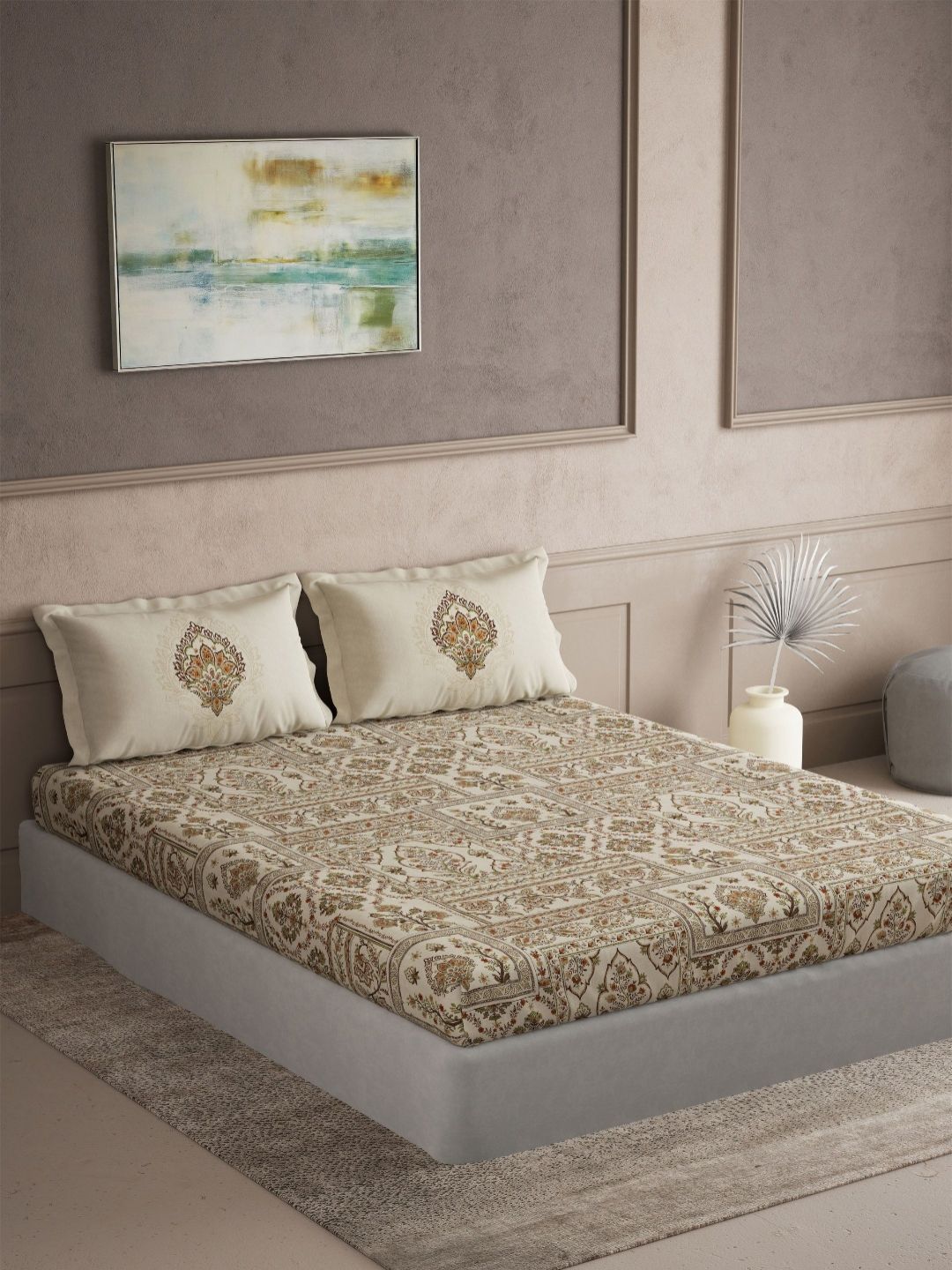 DDecor Yellow Ethnic Motifs Pure Cotton 145 TC Super King Bedsheet Set 2.74m x 2.74m-image-37