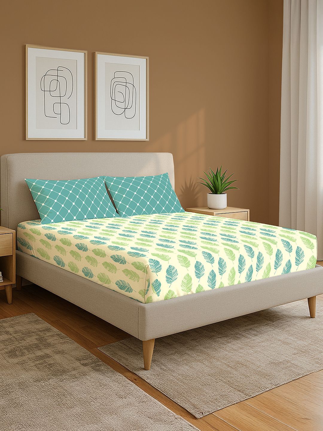 URBAN SPACE Teal Floral 144 TC Queen Bedsheet with 2 Pillow Covers-picture-30