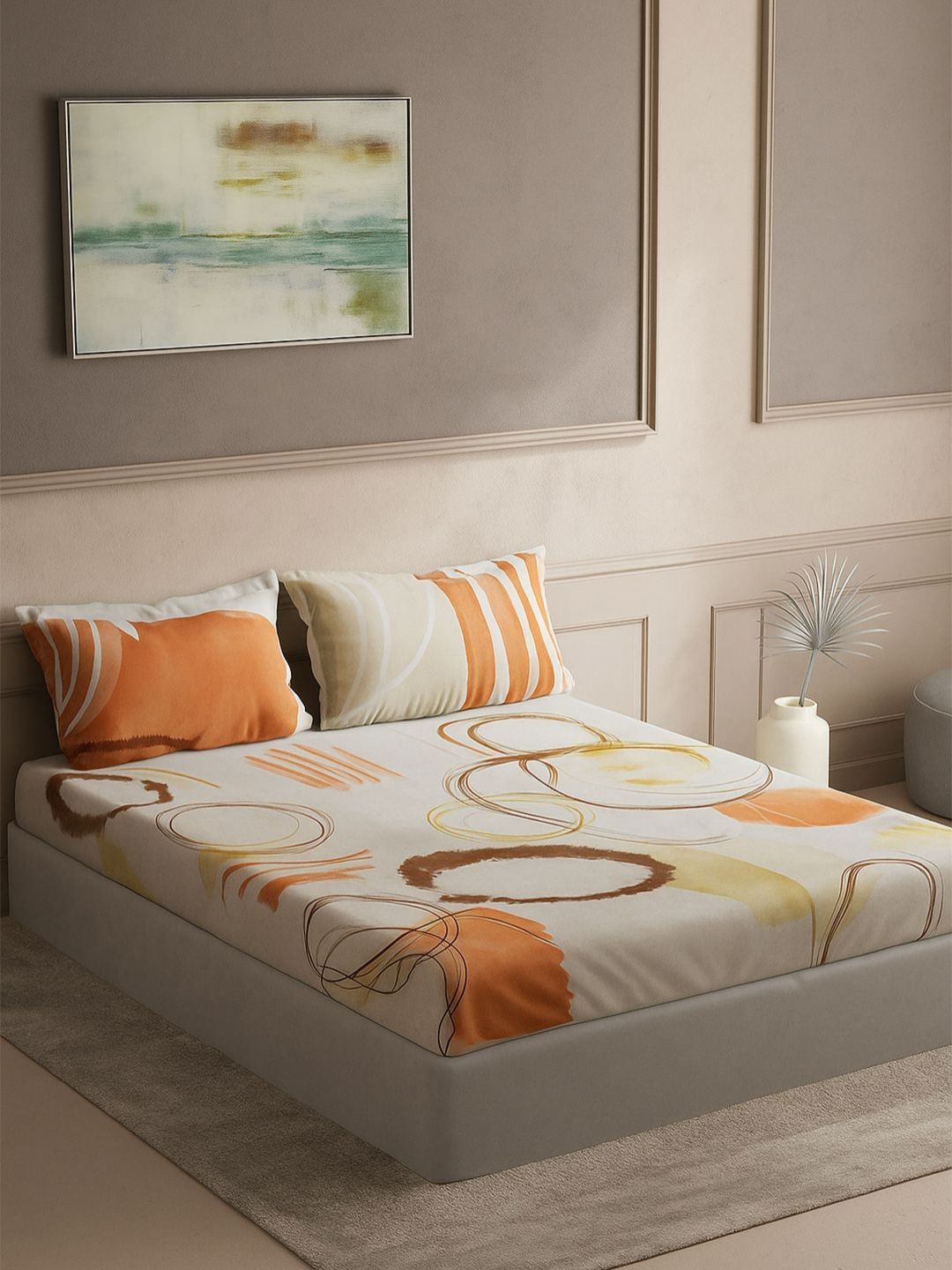 DDecor Souvenir White Abstract 144 TC Pure Cotton Super King Bedsheet Set 2.74m x 2.74m-image-38