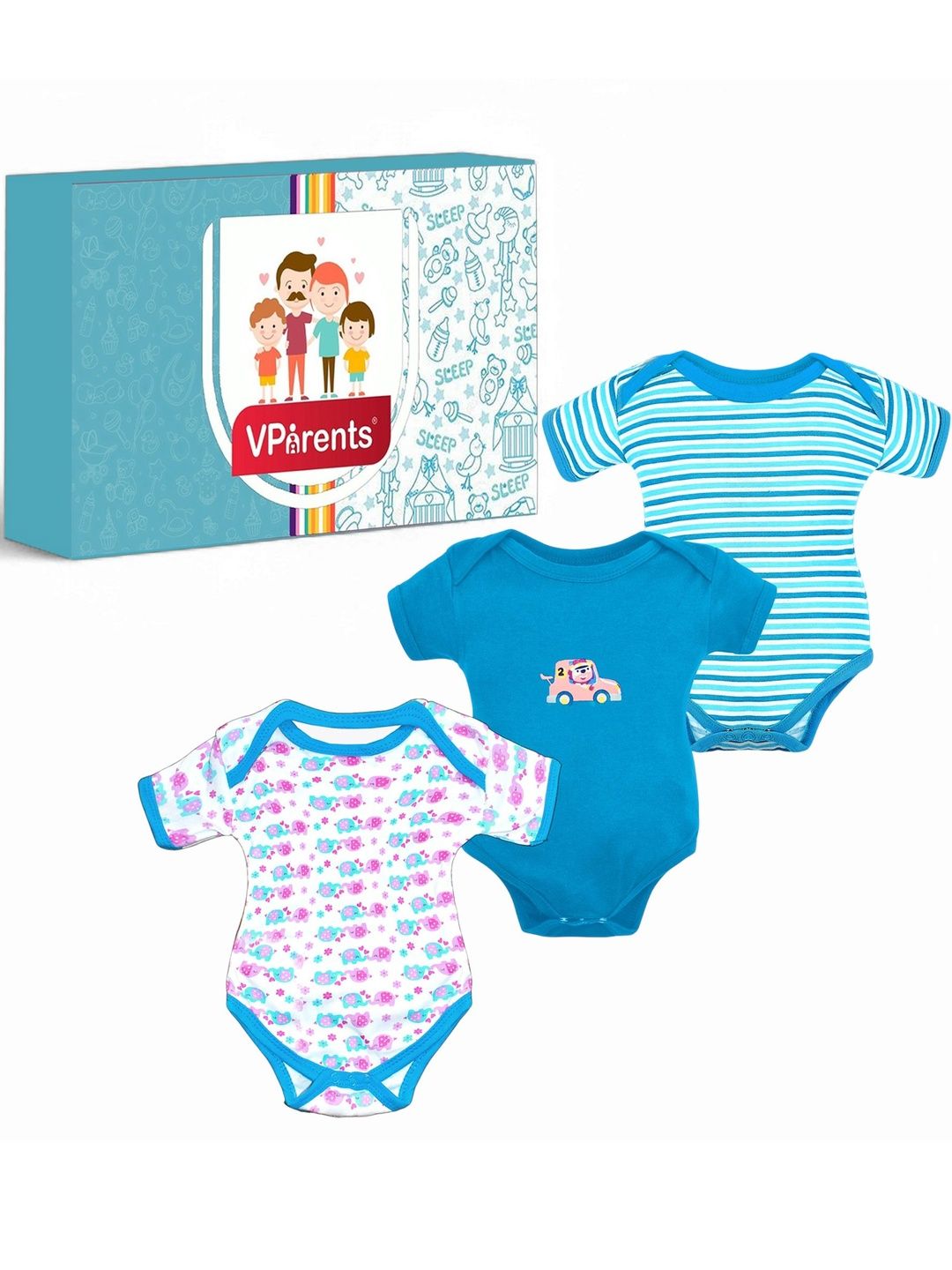 VParents Kids Pack of 3 Printed Cotton Rompers-picture-14