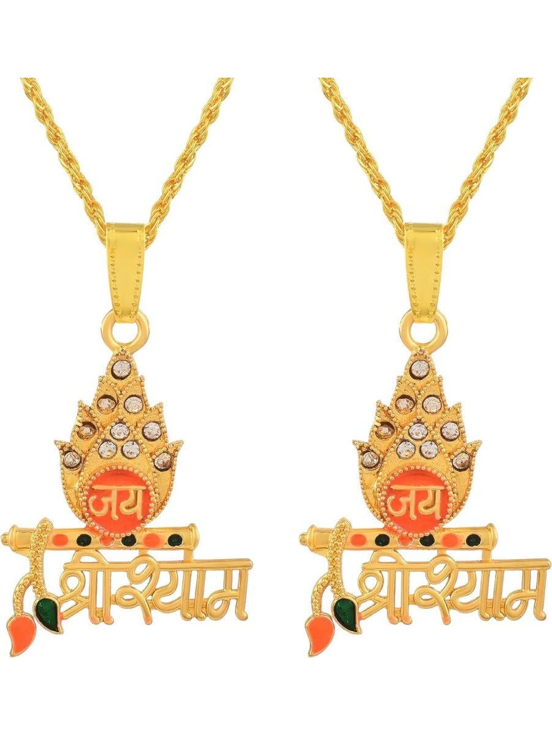 Rashifaashion Unisex Set Of 2 Stainless Steel Stones Studded Contemporary Pendants &Chains-picture-11