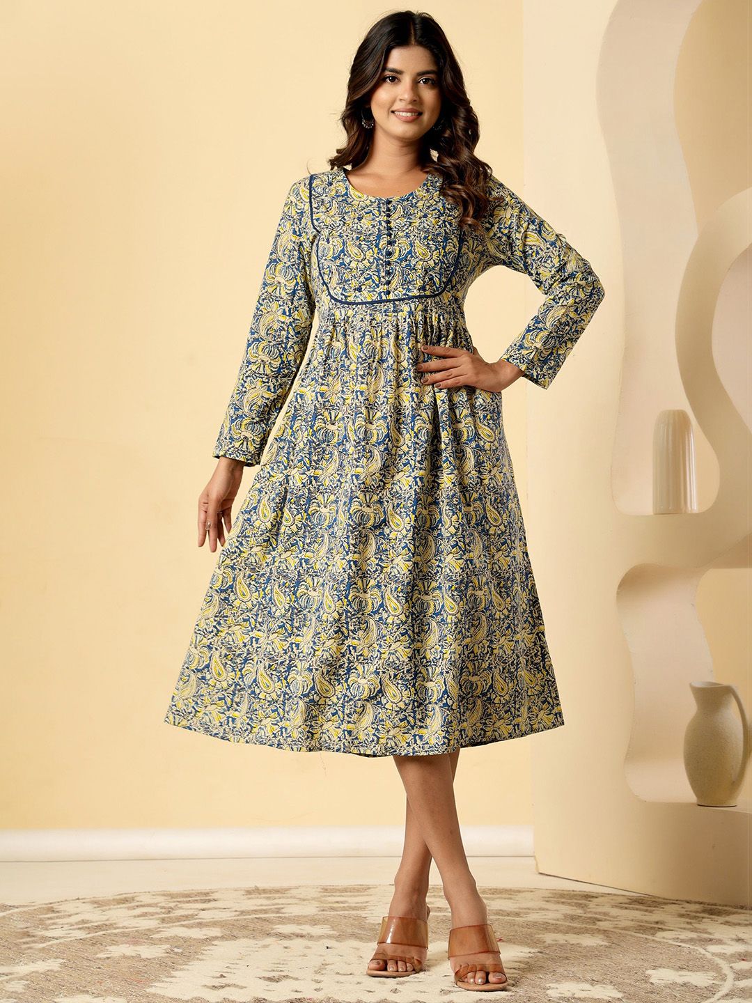 SHRIZA Women Floral Printed Pure Cotton A-Line Dress-picture-13