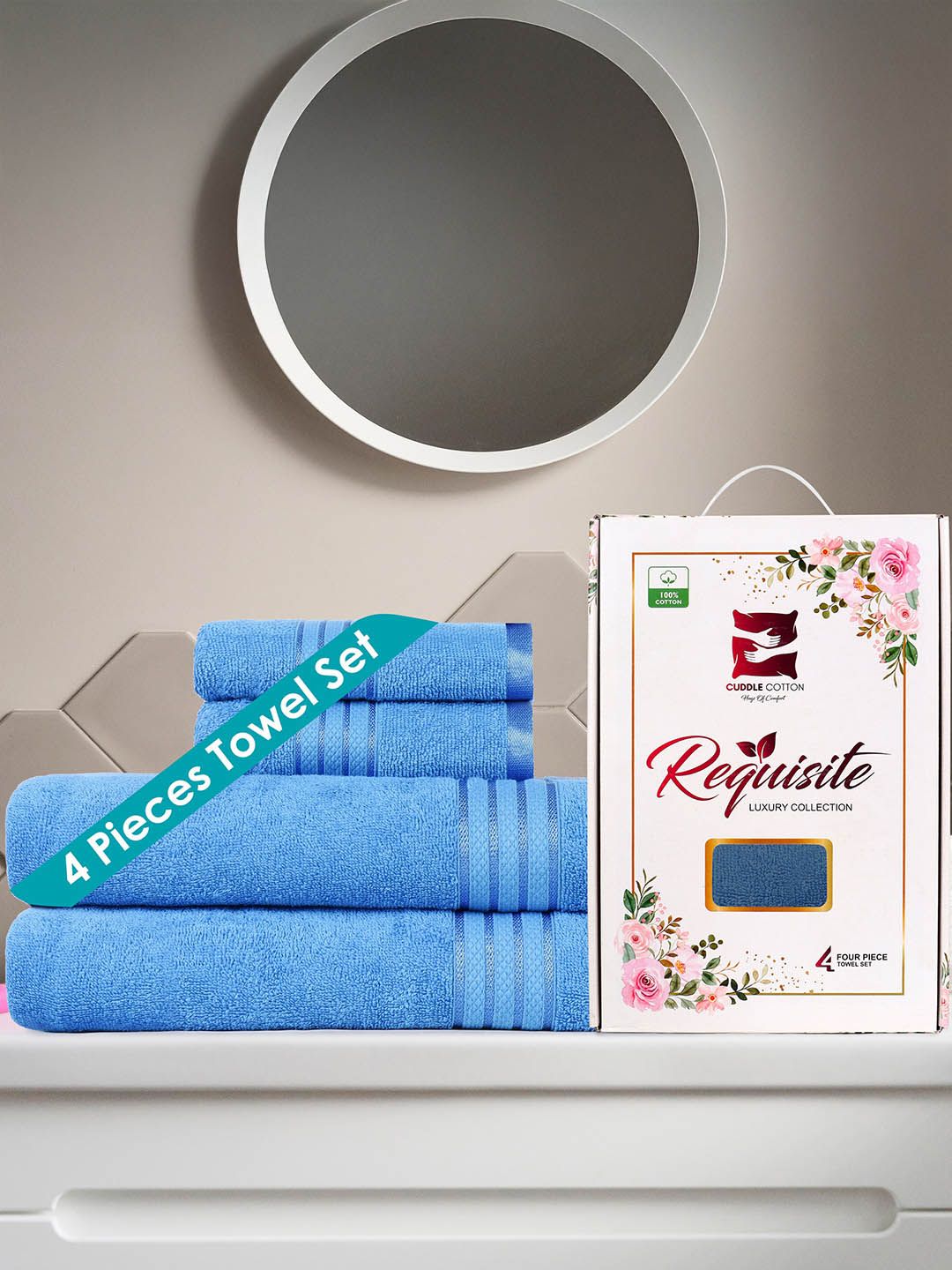 Cuddle cotton Blue Pack of 4 Cotton 400 GSM Towel Set-picture-58