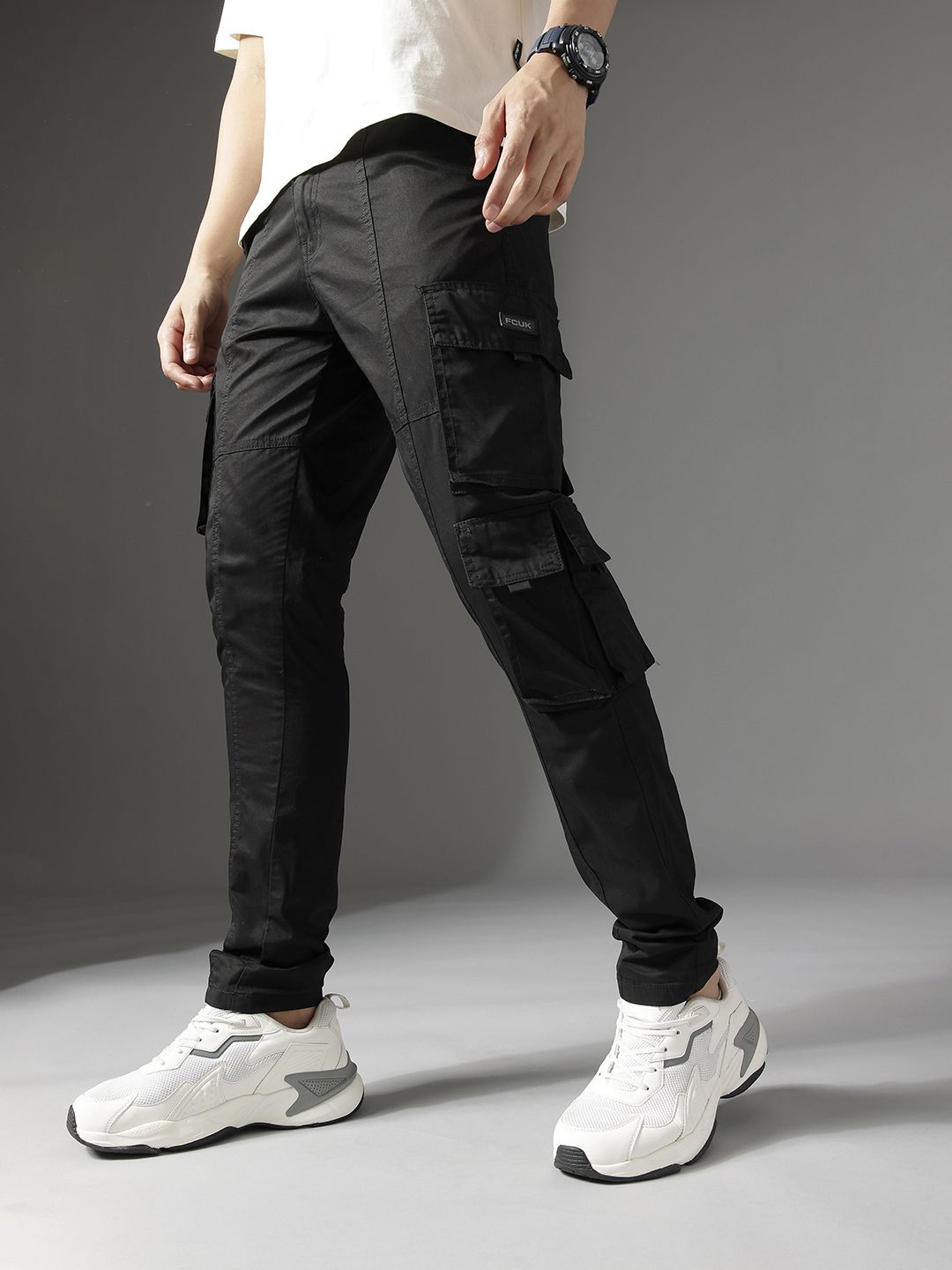 FCUK Men Pure Cotton Relaxed Fit Cargos Trousers-picture-28