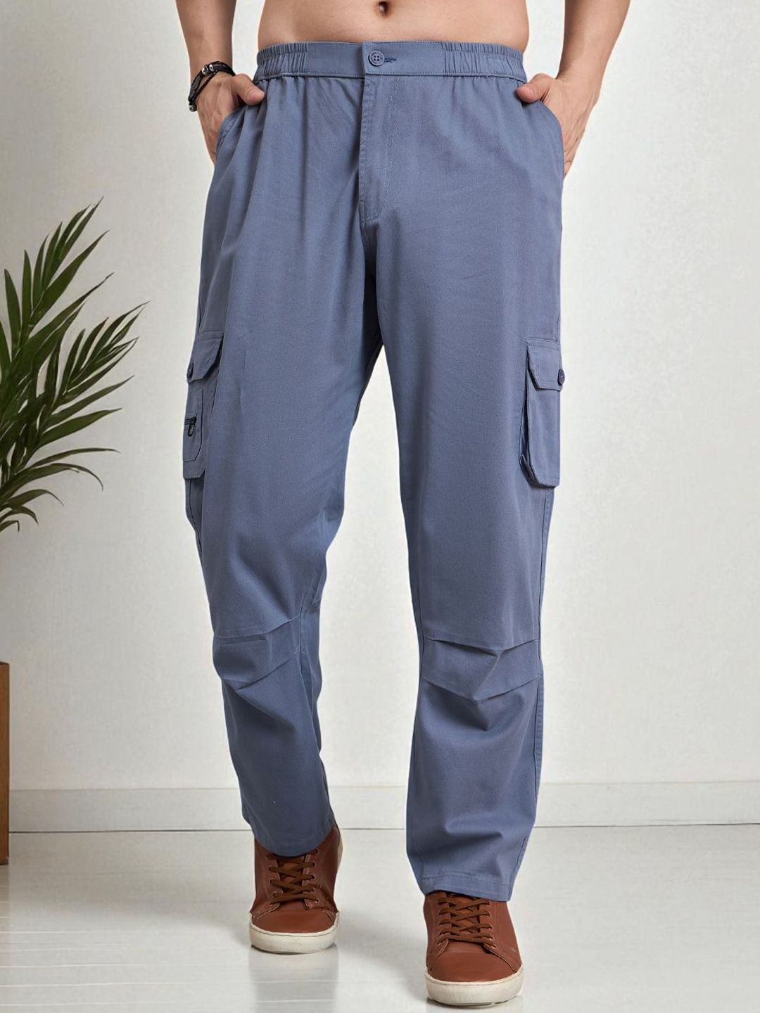 STUDIO NEXX Men Loose Fit Cargos Mid Rise Trousers-picture-10