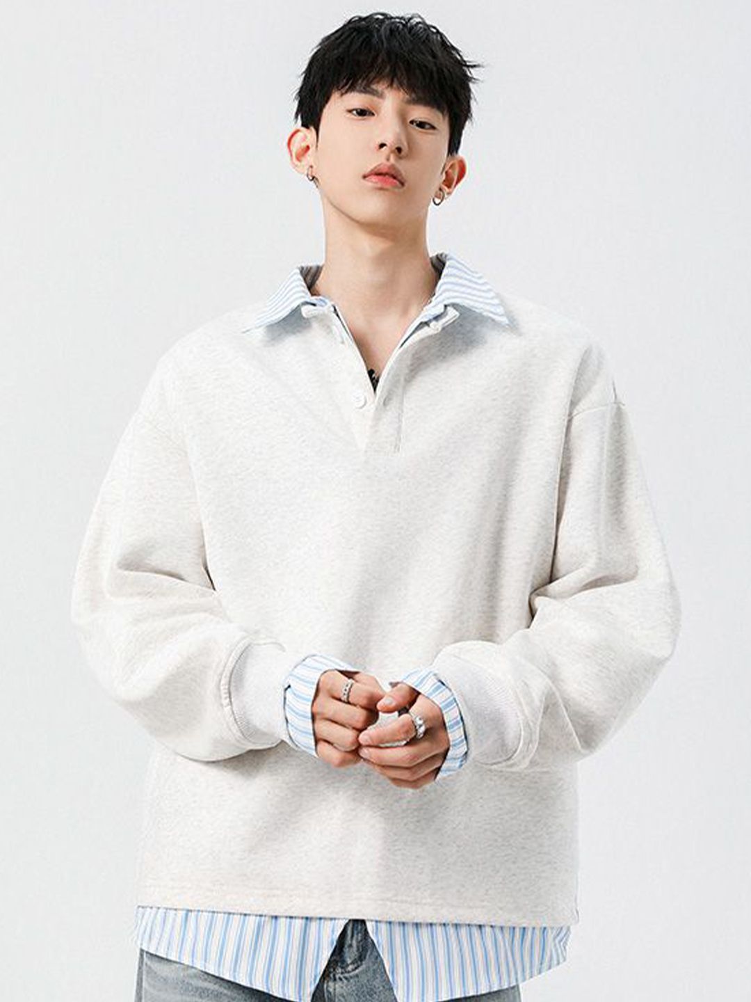 StyleCast x Revolte Men Solid Shirt Collar Sweatshirt-picture-30