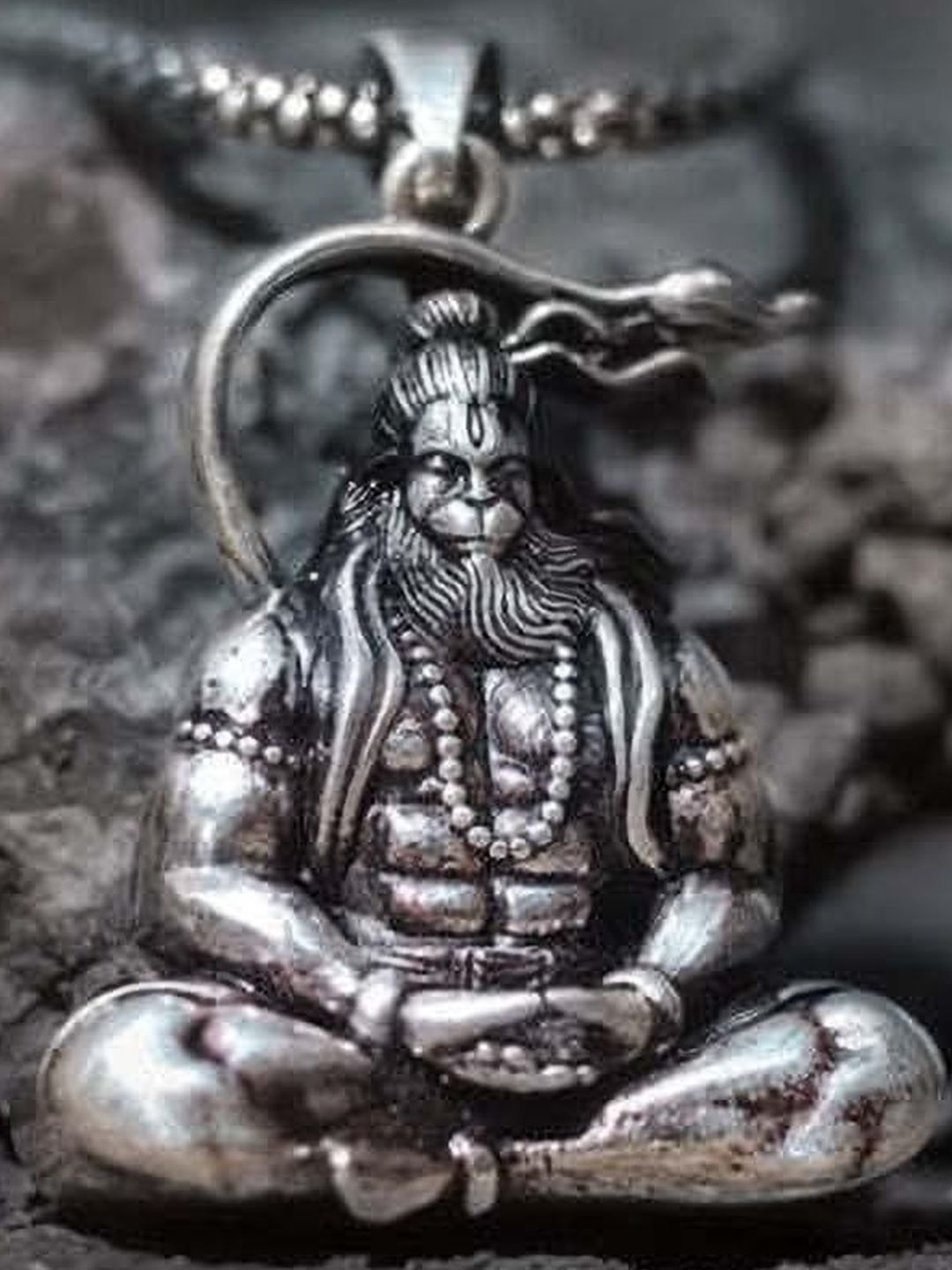 Rashifaashion Unisex Stainless Steel Lord Hanuman Ji Shaped Oxidised Pendant With Chain-picture-26