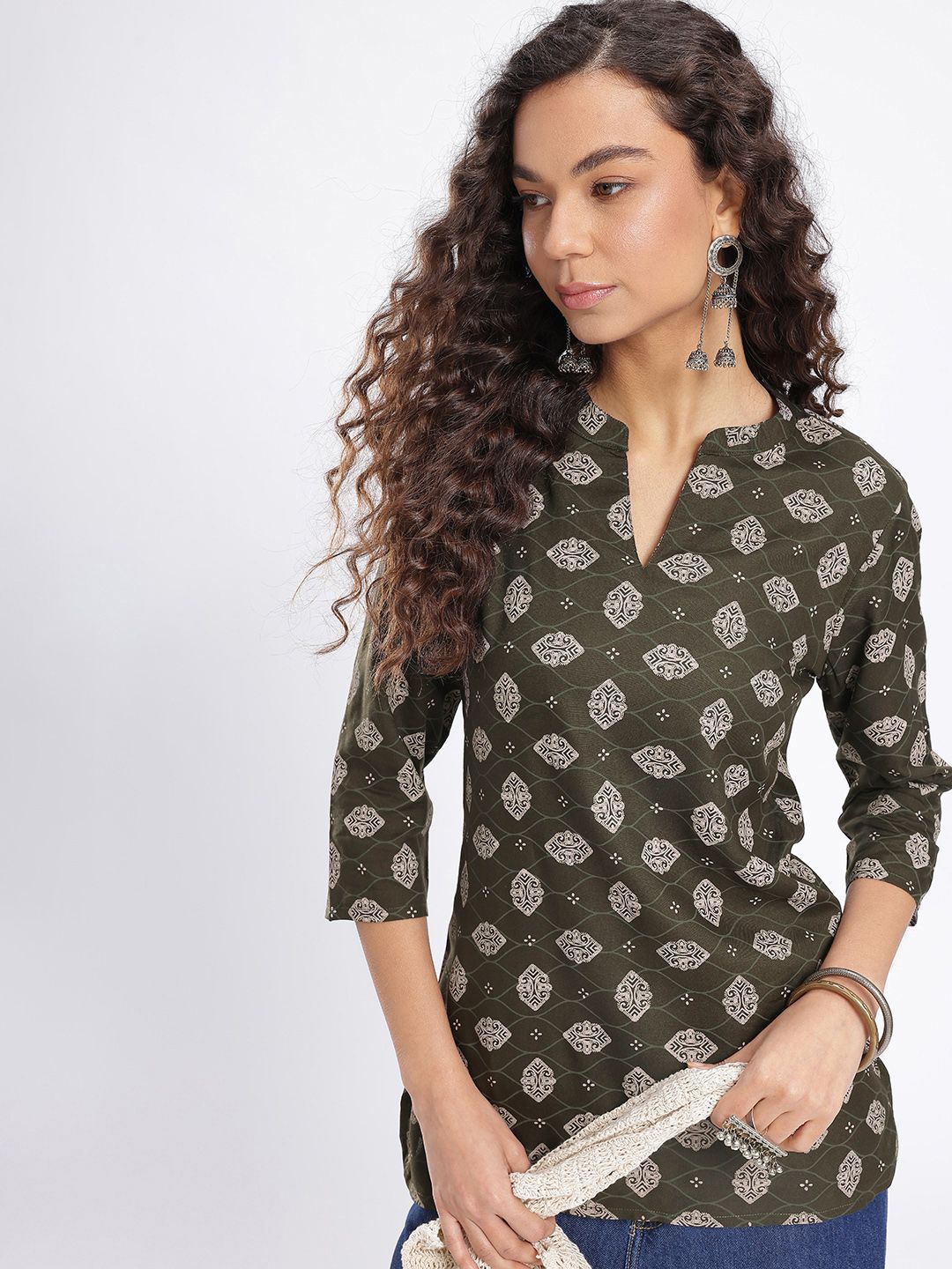 Anouk Rustic Ethnic Motifs Printed Mandarin Collar Straight Kurti