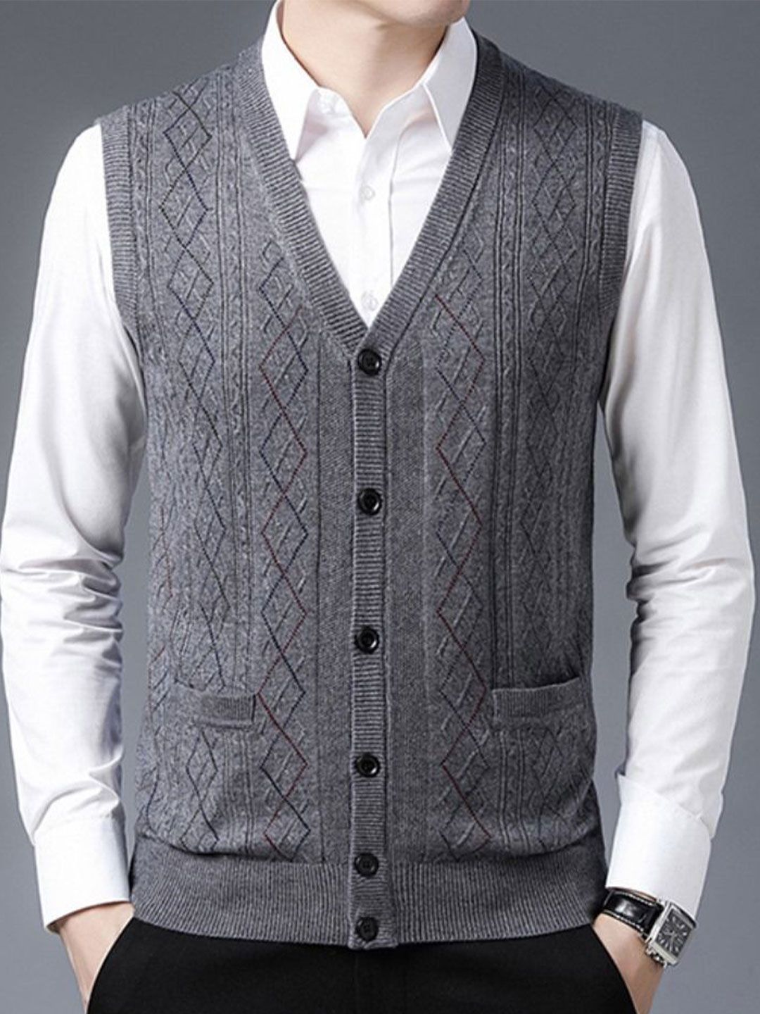 StyleCast Men Geometric V-Neck Sweater Vest