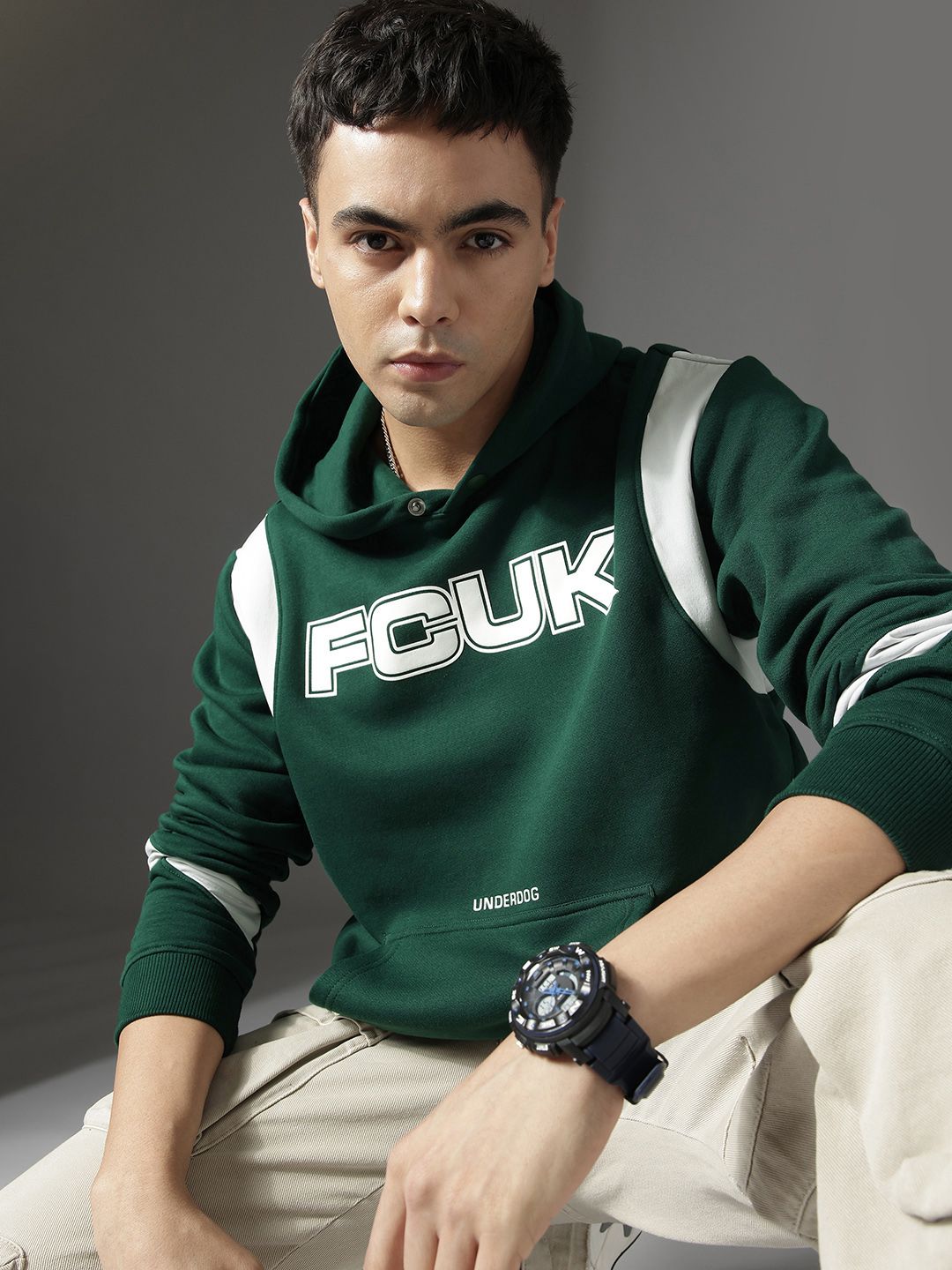 FCUK Brand Logo Printed Hooded Sweatshirt-picture-56