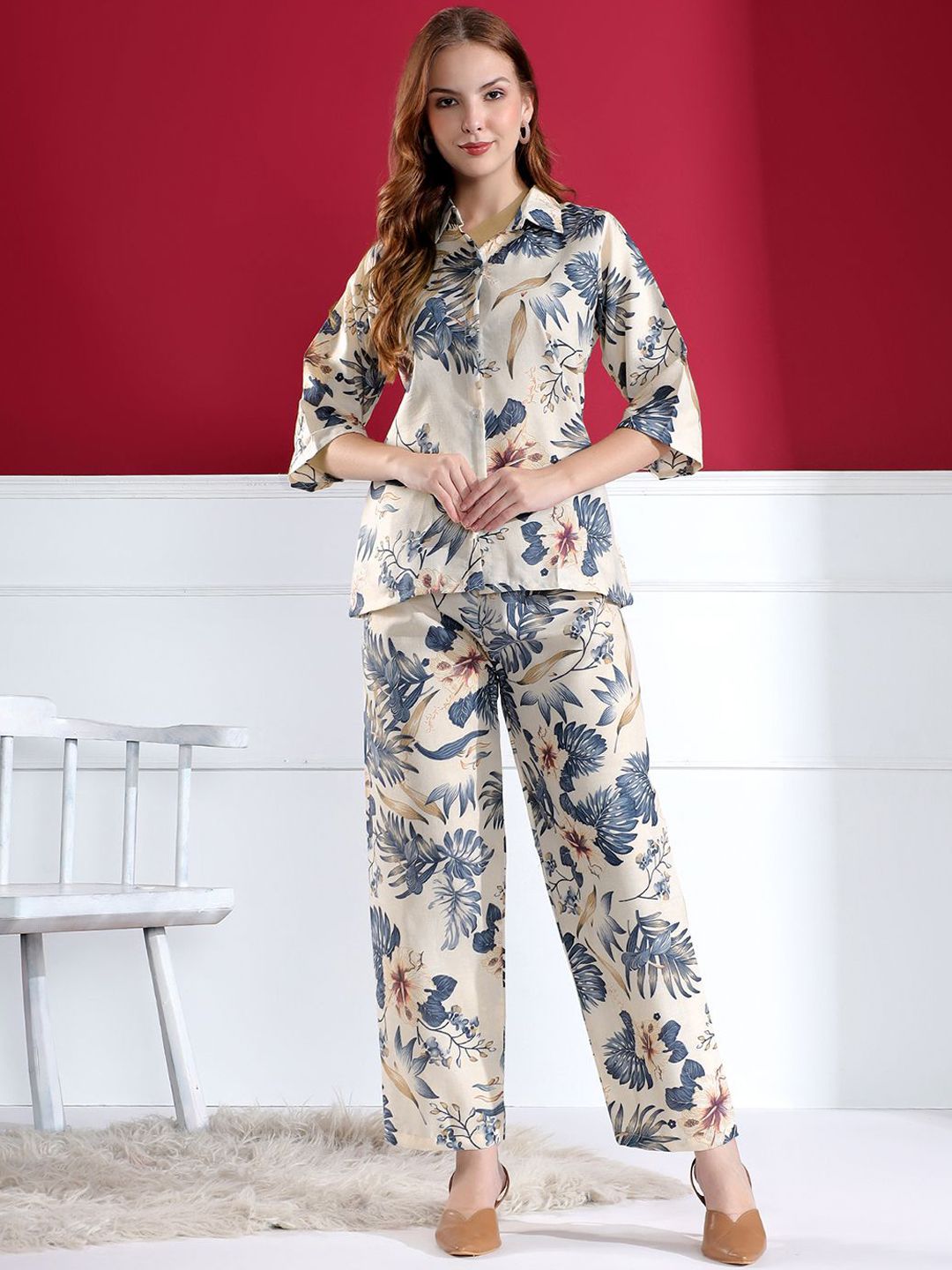 Kahara Printed Shirt Collar Shirt With Trousers-picture-39
