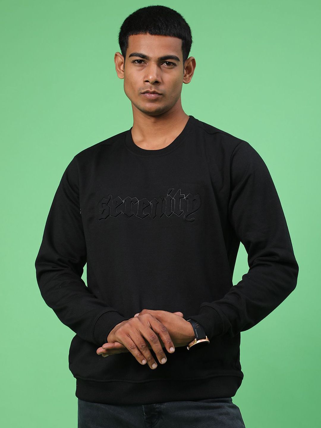 V-Mart Men's Solid Round Neck Full Sleeve Embellished Sweatshirt-picture-33