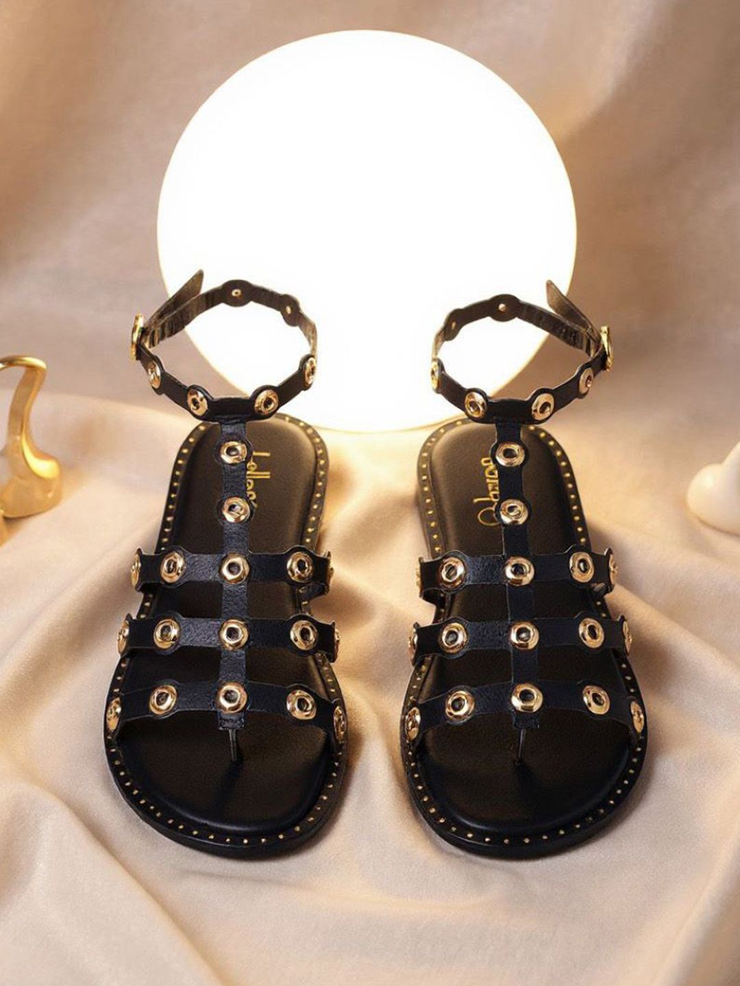 BELLAPASO Women Embellished Leather Gladiator Flats-picture-12