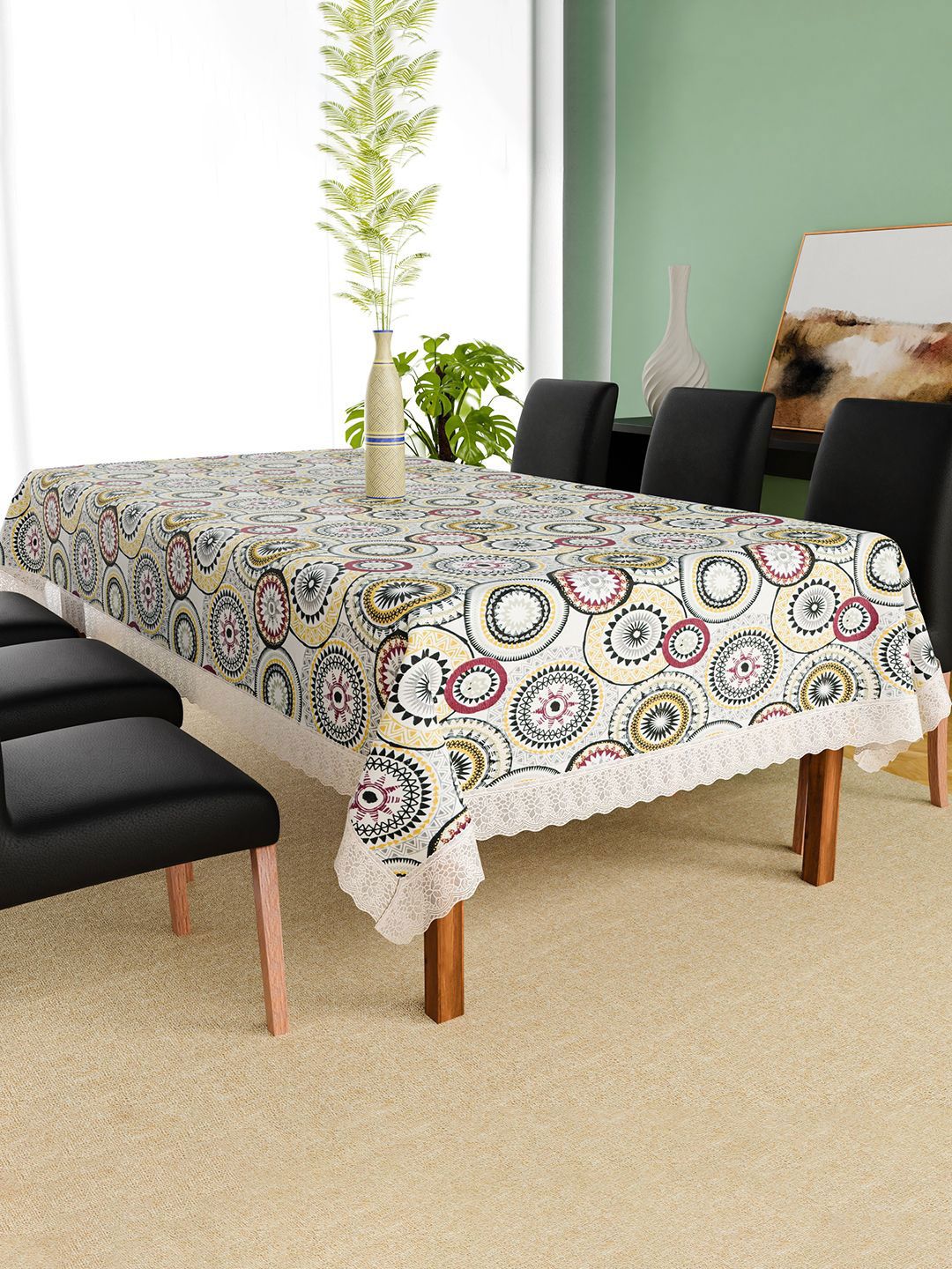 Kuber Industries White Ethnic Motifs Waterproof Plastic 6-Seater Table Cover-picture-22