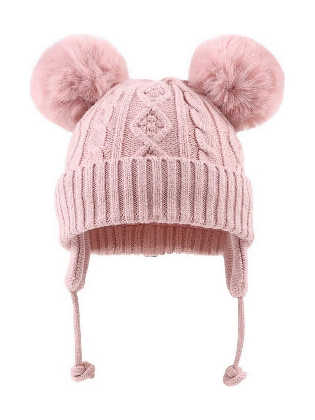 Adorazone Unisex Kids Pink Self Design Woolen Beanie-image-31