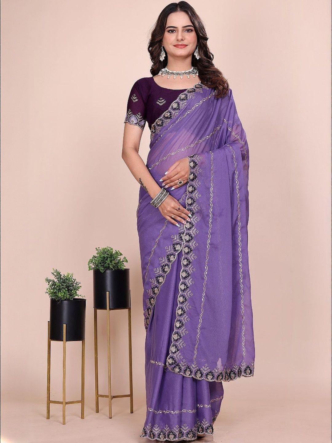 K 5 Fashion Ethnic Motifs Embroidered Saree-picture-33