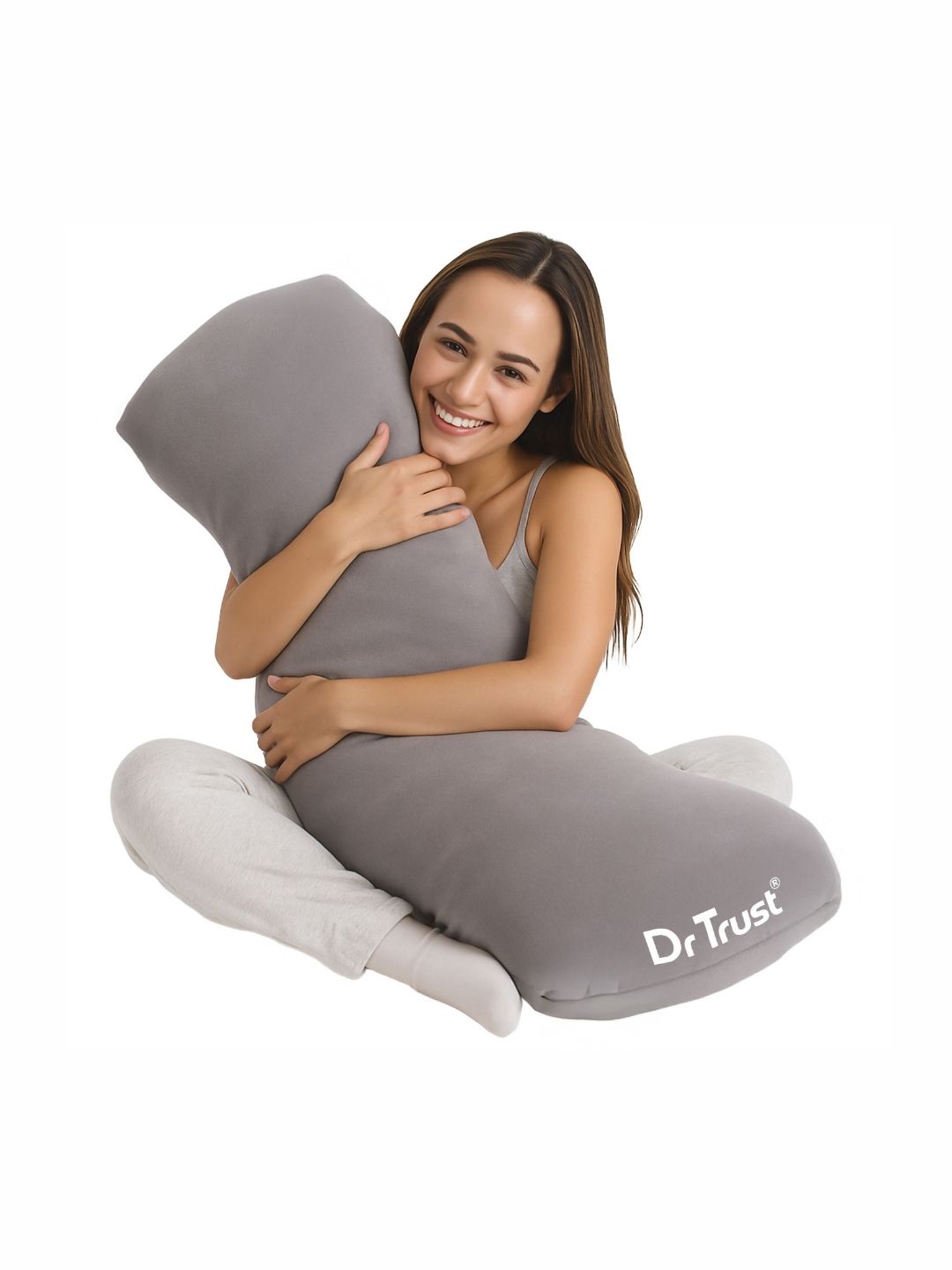 DR TRUST Grey Soft Firmness Velvet Maternity Pillow-image-1