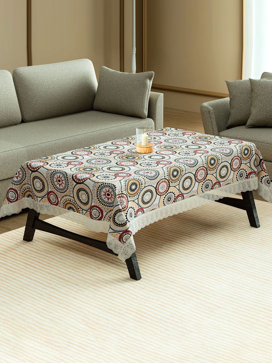 Kuber Industries White Ethnic Motifs Waterproof Plastic 4-Seater Table Cover-picture-29