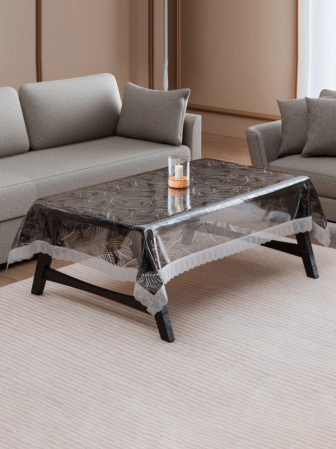 Kuber Industries Black Floral Self Design Waterproof 4-Seater Table Cover-picture-25